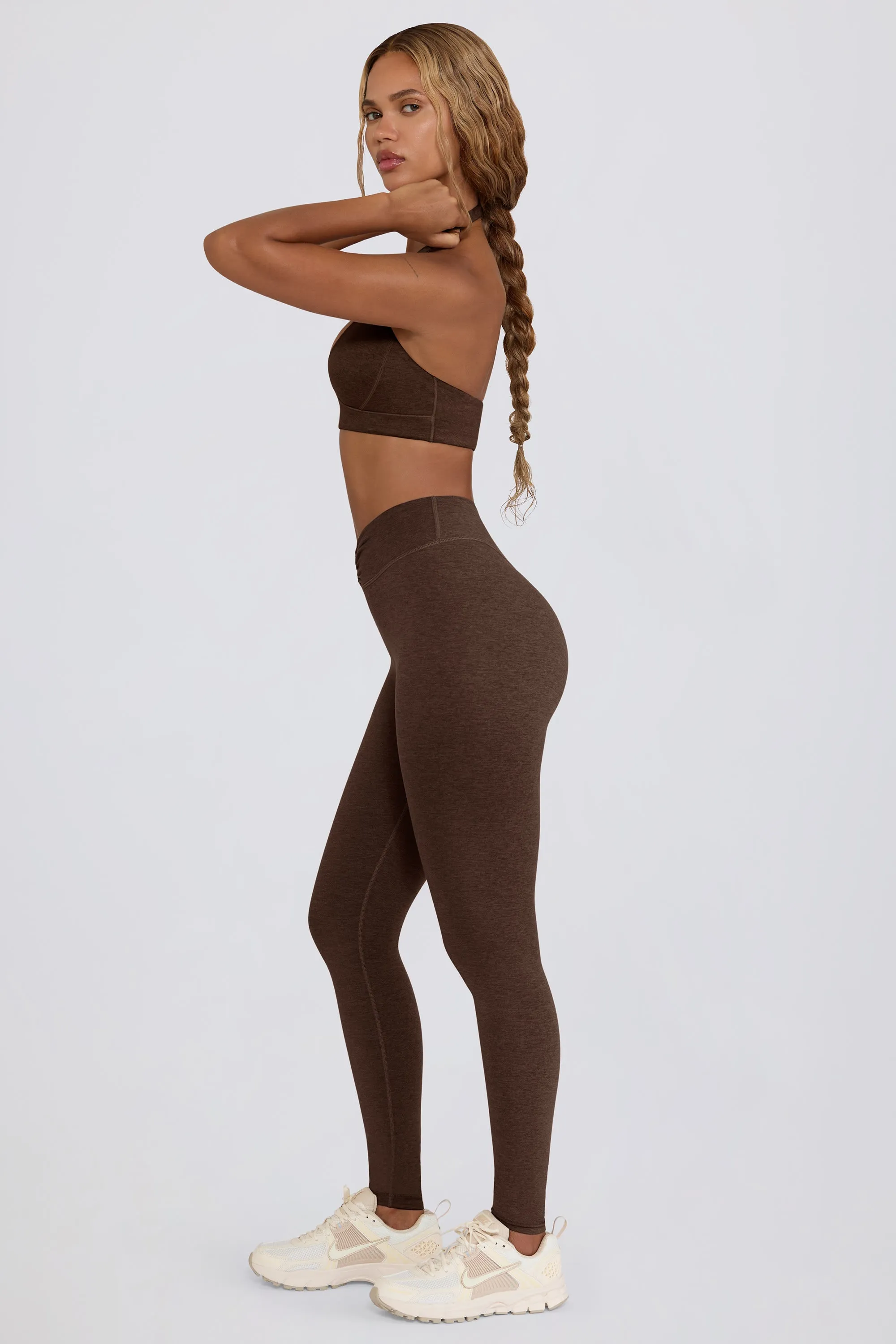 Brushed Jersey Ruched Mid-Rise Leggings in Pecan Marl sold by Bo + Tee product image thumbnail 3