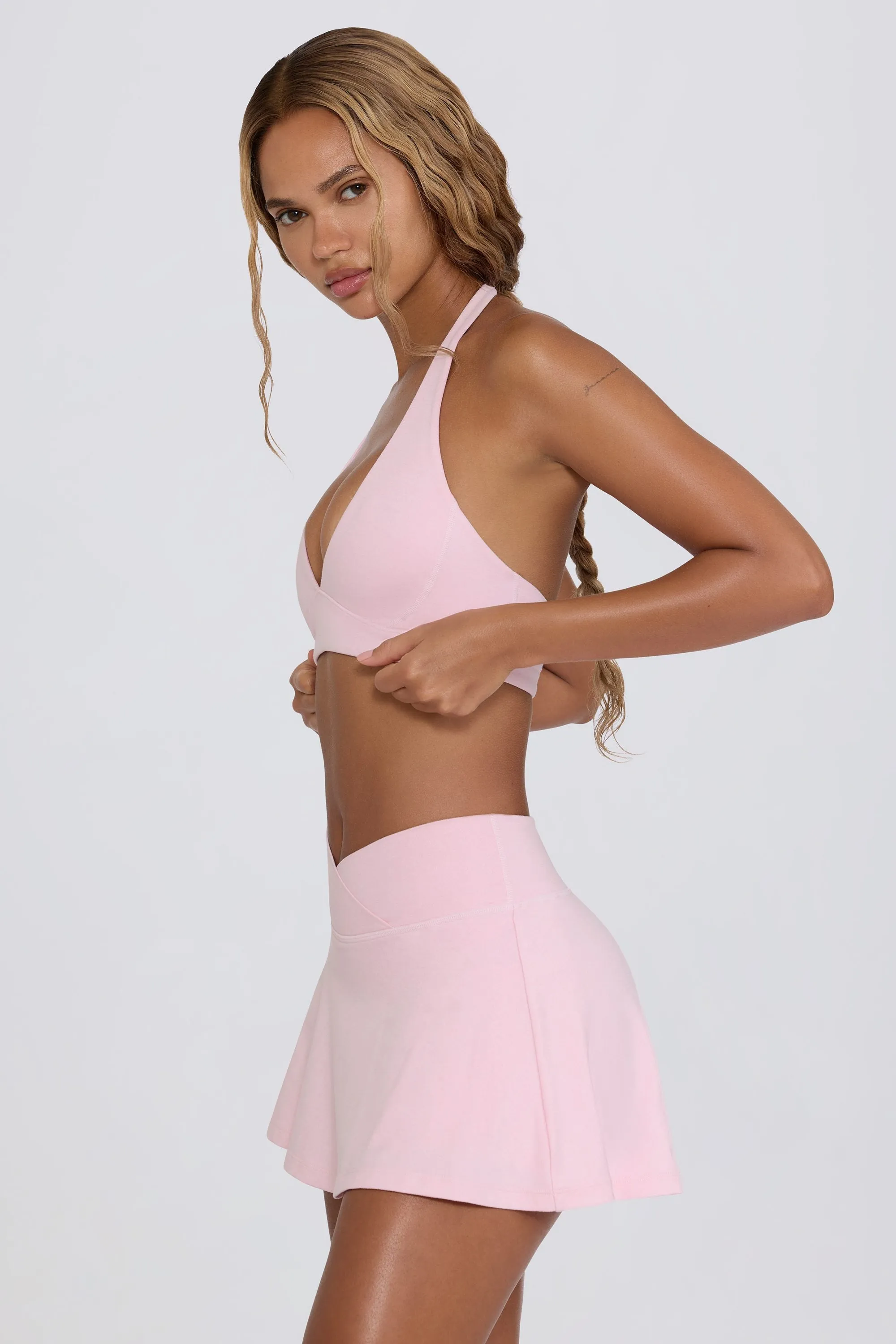 Brushed Jersey Crossover Mini Skort in Pale Pink Marl sold by Bo + Tee product image thumbnail 3