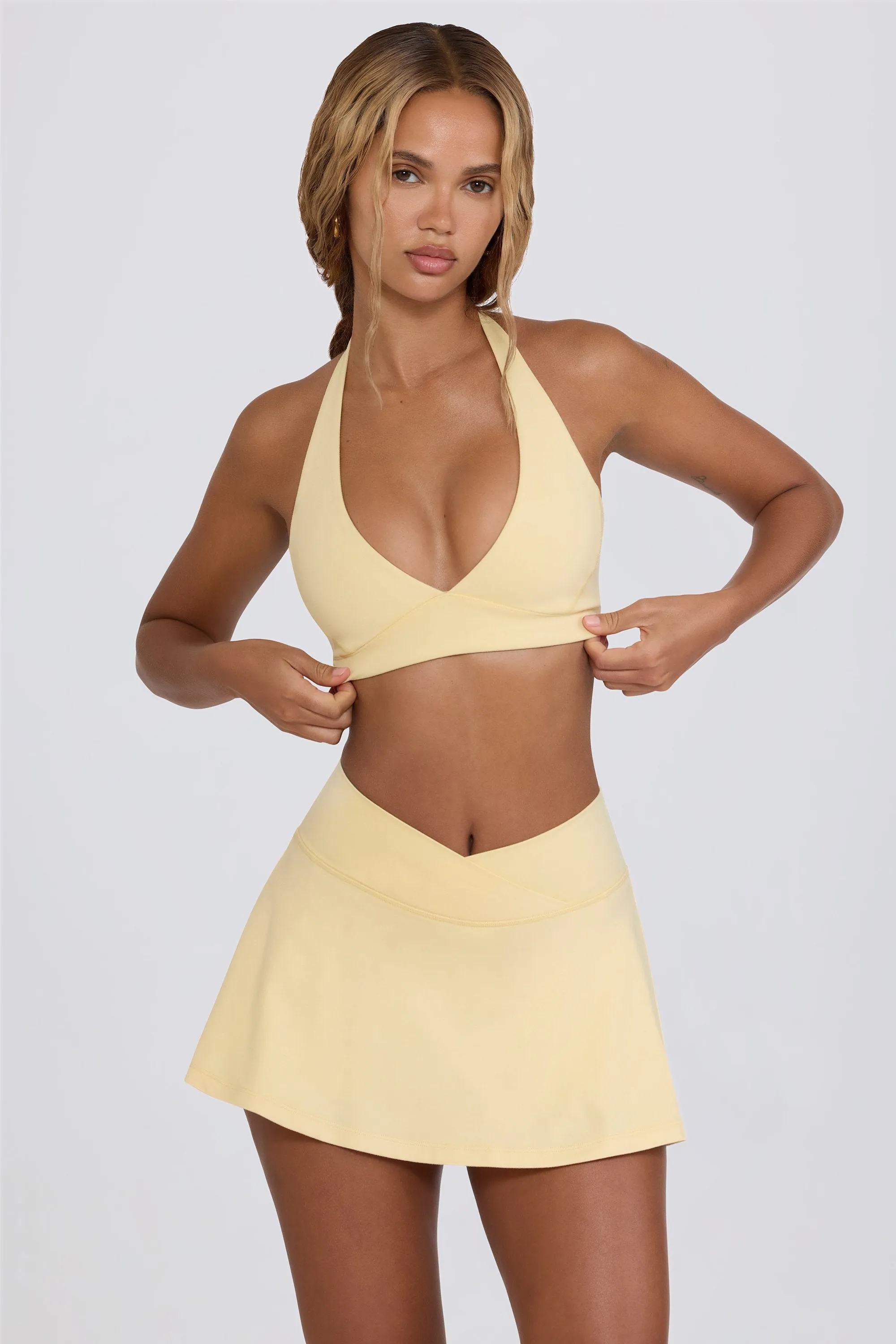 Brushed Jersey Crossover Mini Skort in Lemon Marl sold by Bo + Tee