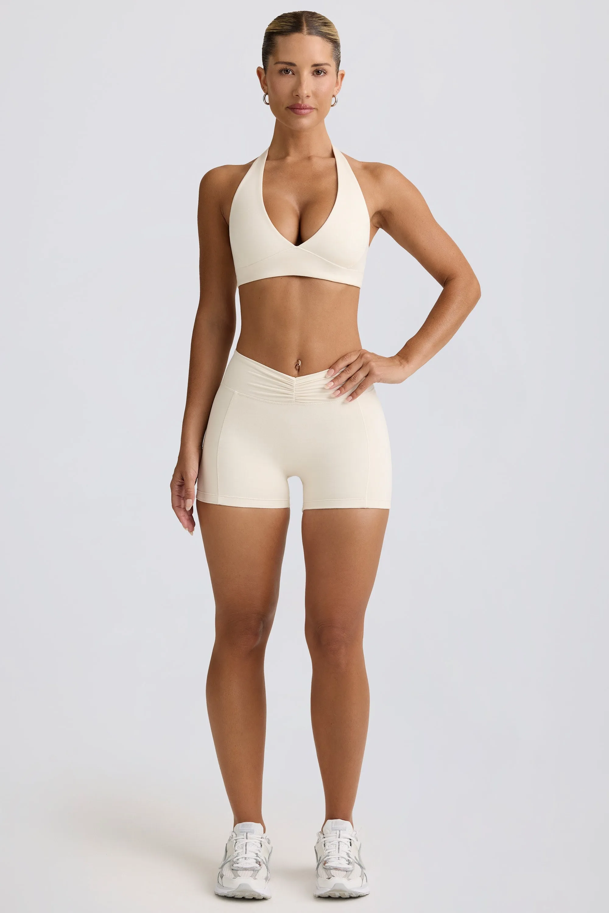 Ruched Mini Shorts in Ivory Marl sold by Bo + Tee product image thumbnail 5