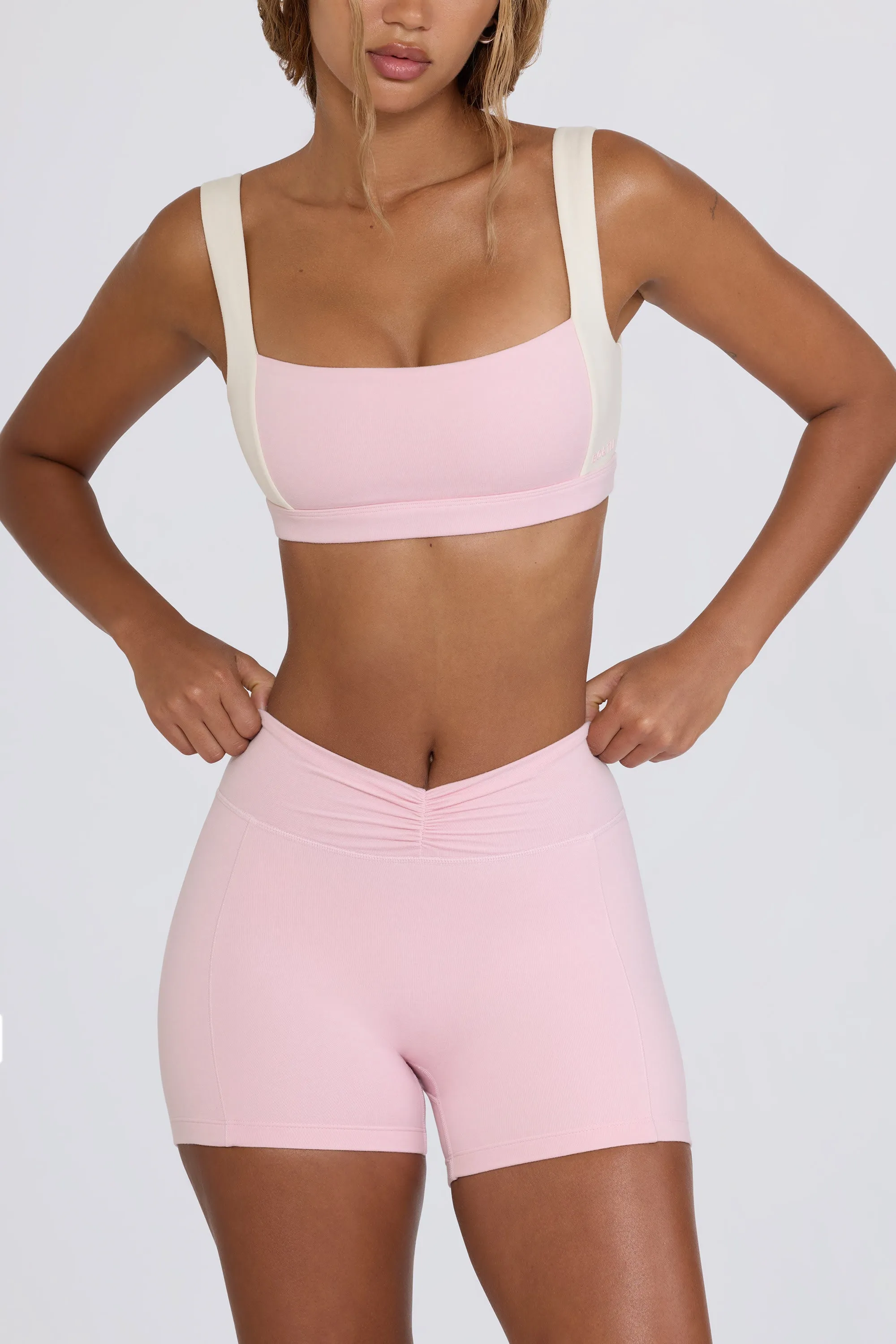 Ruched Mini Shorts in Pale Pink Marl sold by Bo + Tee product image thumbnail 3