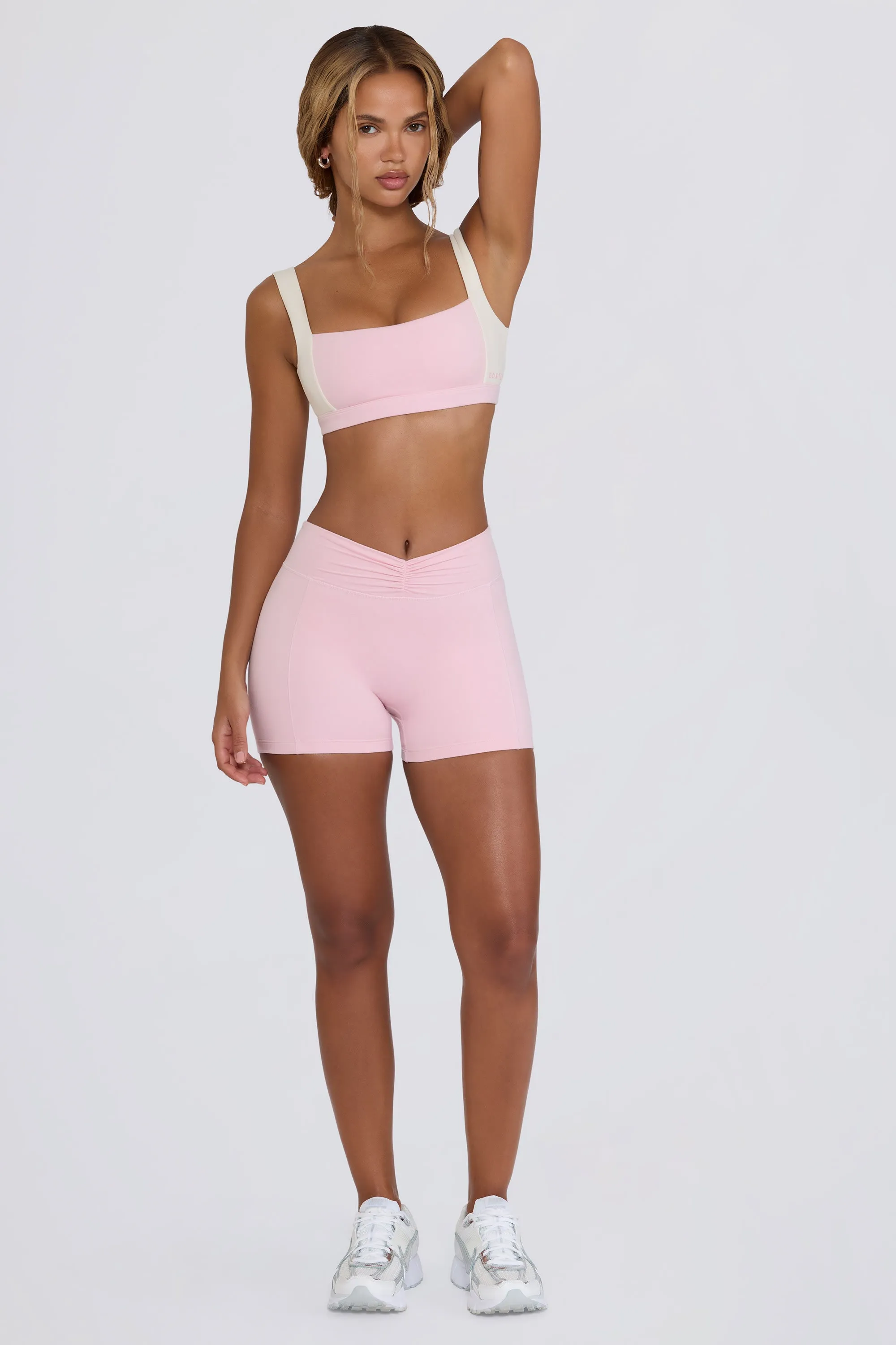 Ruched Mini Shorts in Pale Pink Marl sold by Bo + Tee product image thumbnail 2