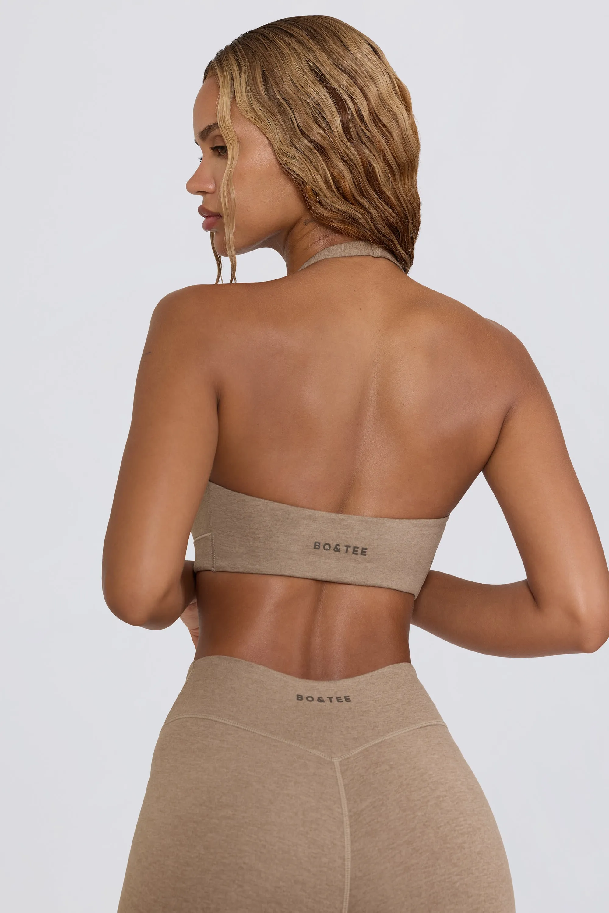 Brushed Jersey V-Neck Sports Bra in Mocha Marl sold by Bo + Tee product image thumbnail 2