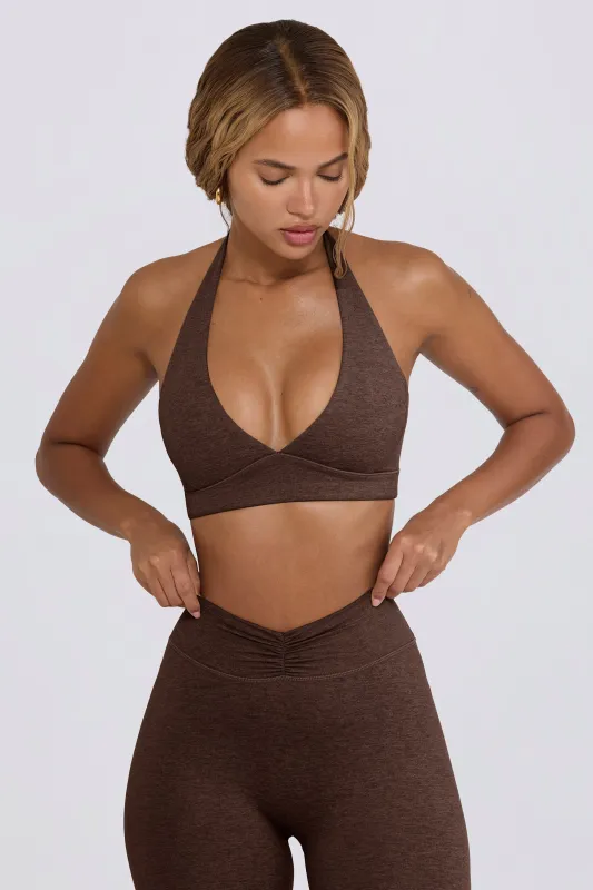 V-Neck Sports Bra in Pecan Marl sold by Bo + Tee