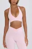 V-Neck Sports Bra in Pale Pink Marl sold by Bo + Tee