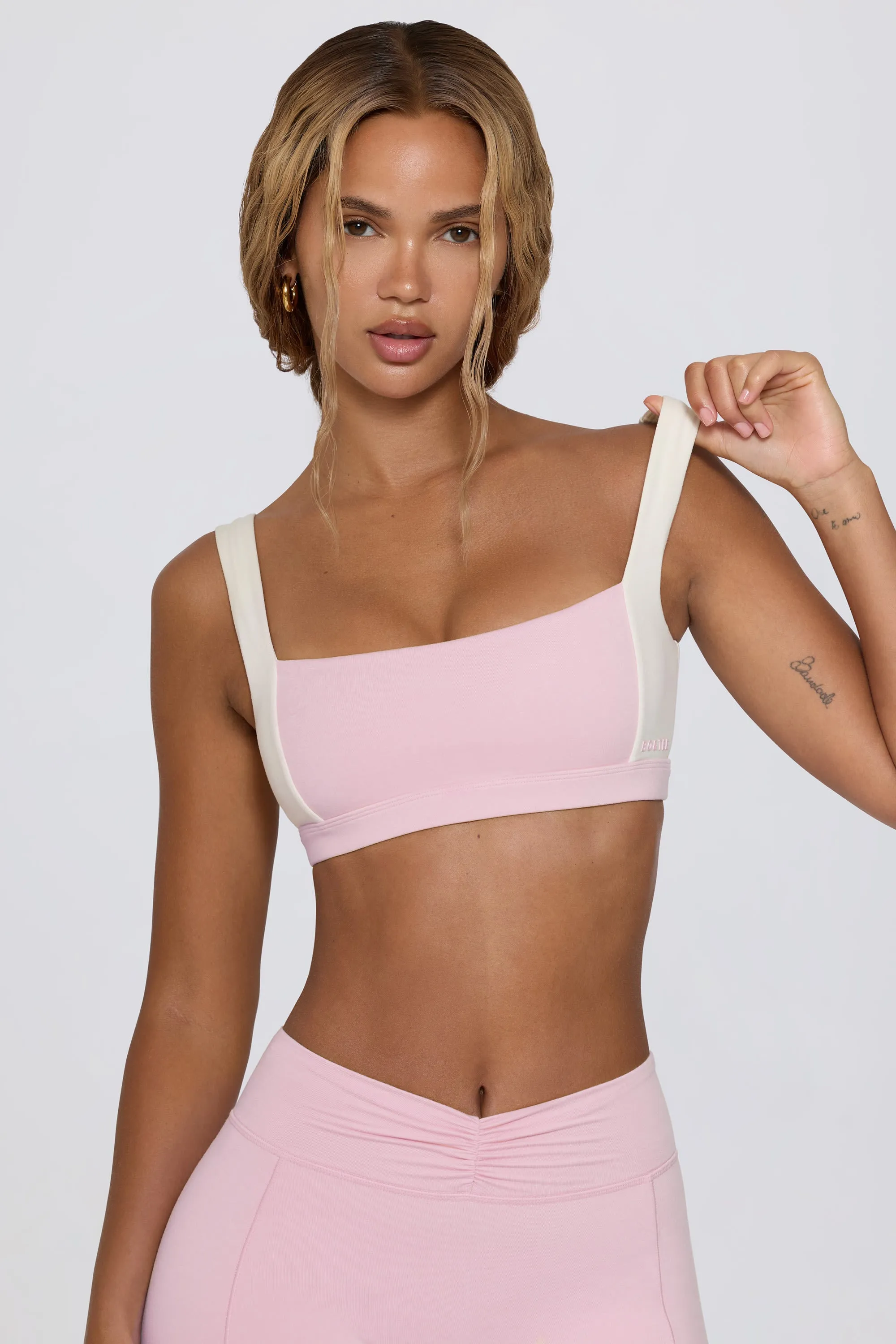 Contrast Sports Bra in Pale Pink Marl sold by Bo + Tee