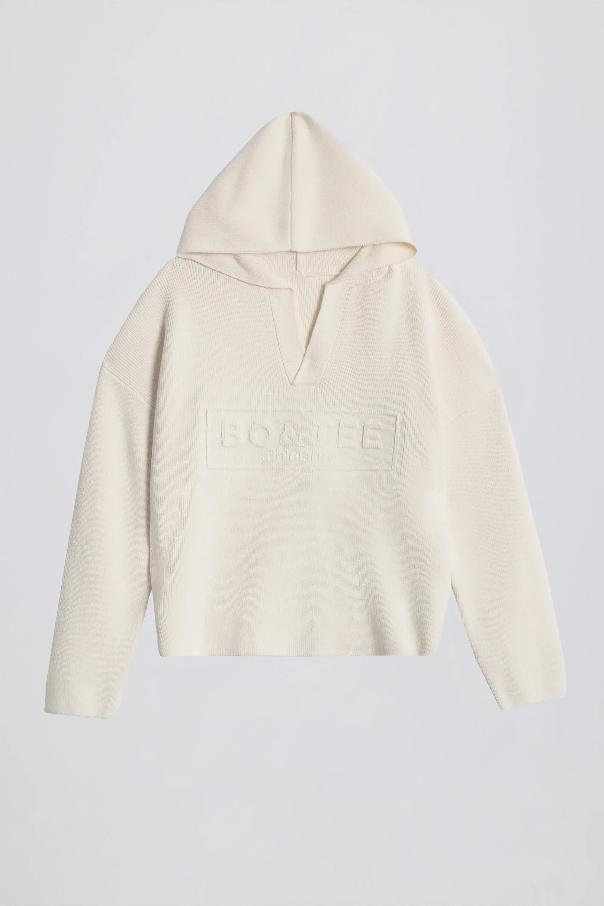Ribbed Knit Oversized Hoodie in Ivory sold by Bo + Tee