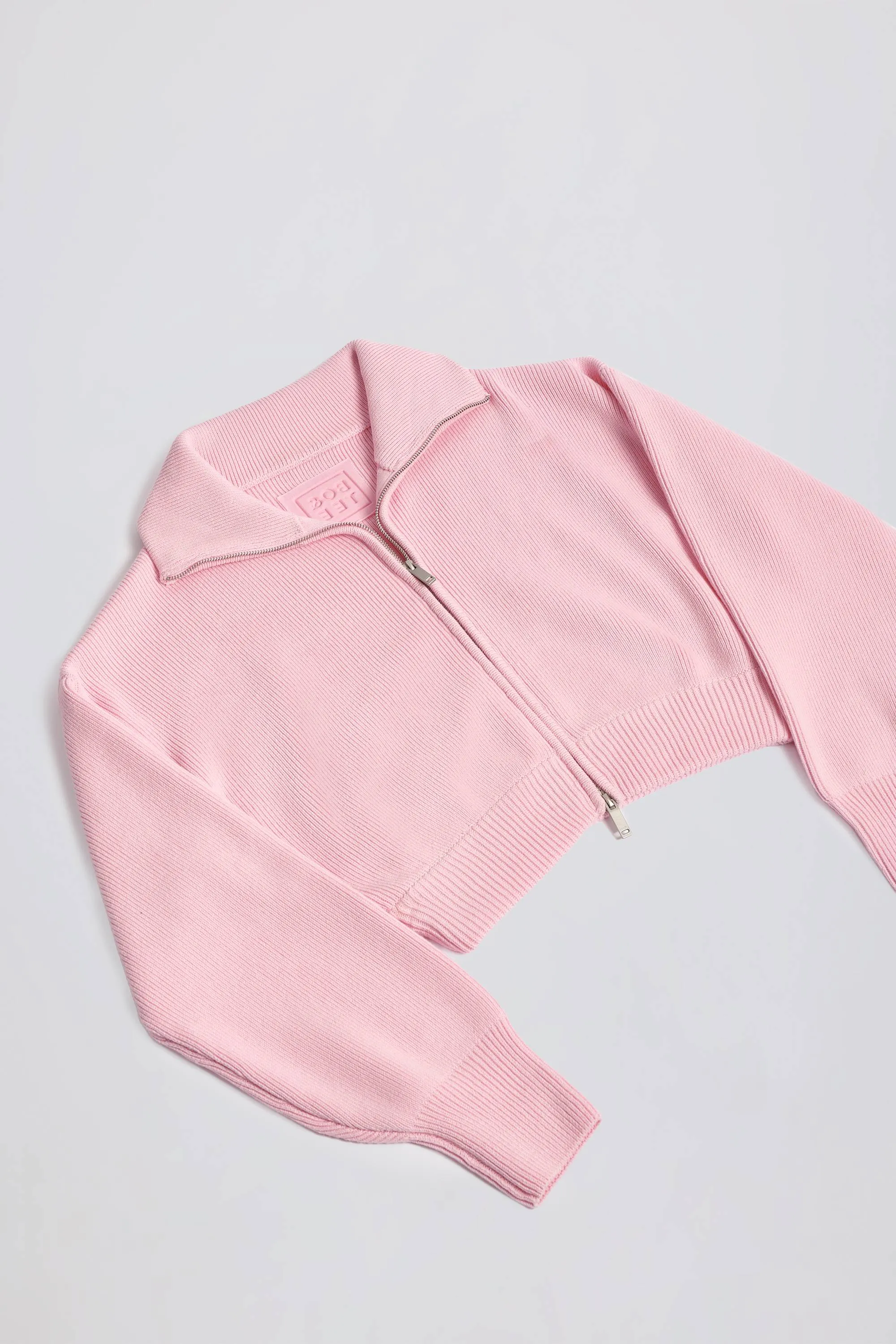 Ribbed Knit Zip-Up Cropped Sweatshirt in Pale Pink sold by Bo + Tee product image thumbnail 4
