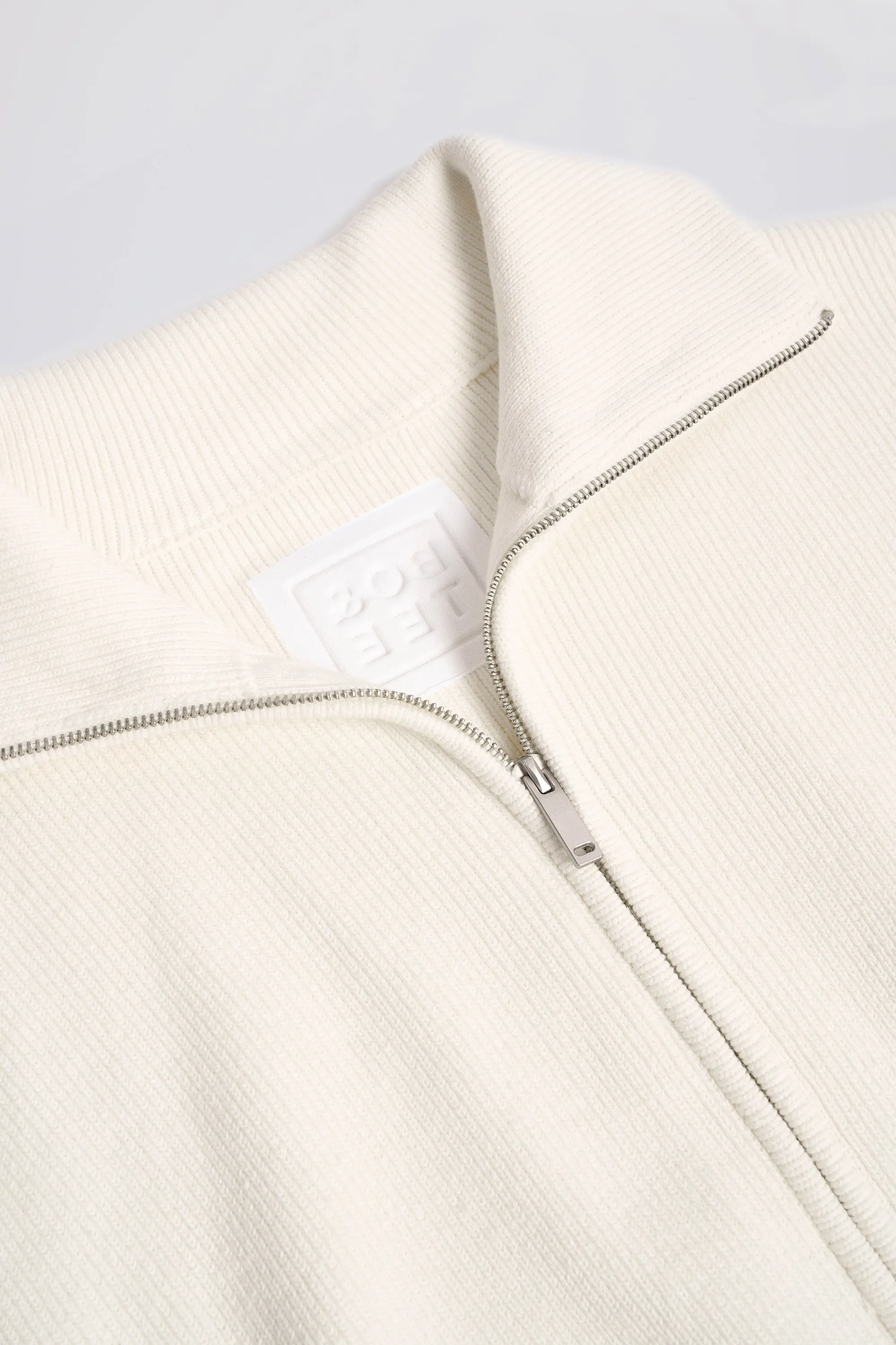 Ribbed Knit Zip-Up Cropped Sweatshirt in Ivory sold by Bo + Tee product image thumbnail 5