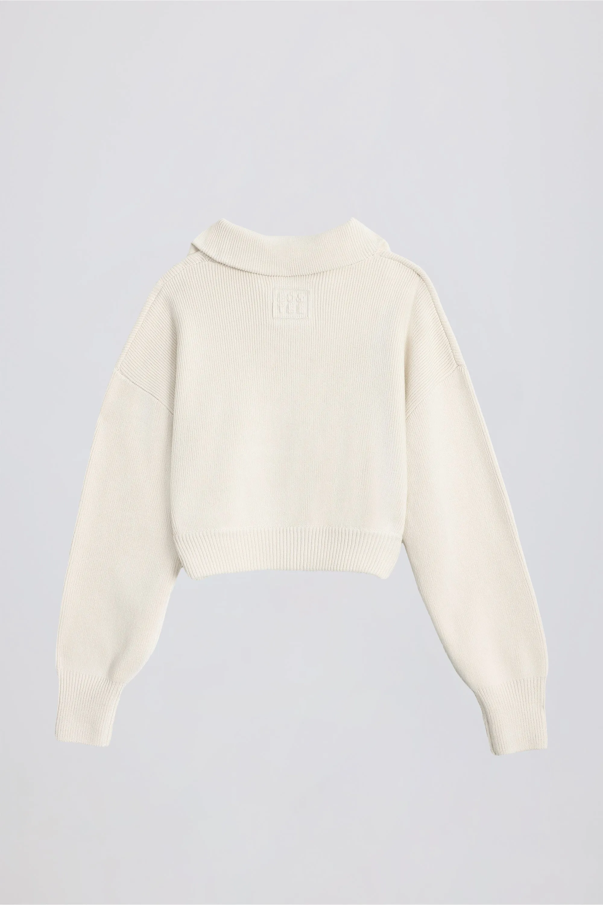 Ribbed Knit Zip-Up Cropped Sweatshirt in Ivory sold by Bo + Tee product image thumbnail 3