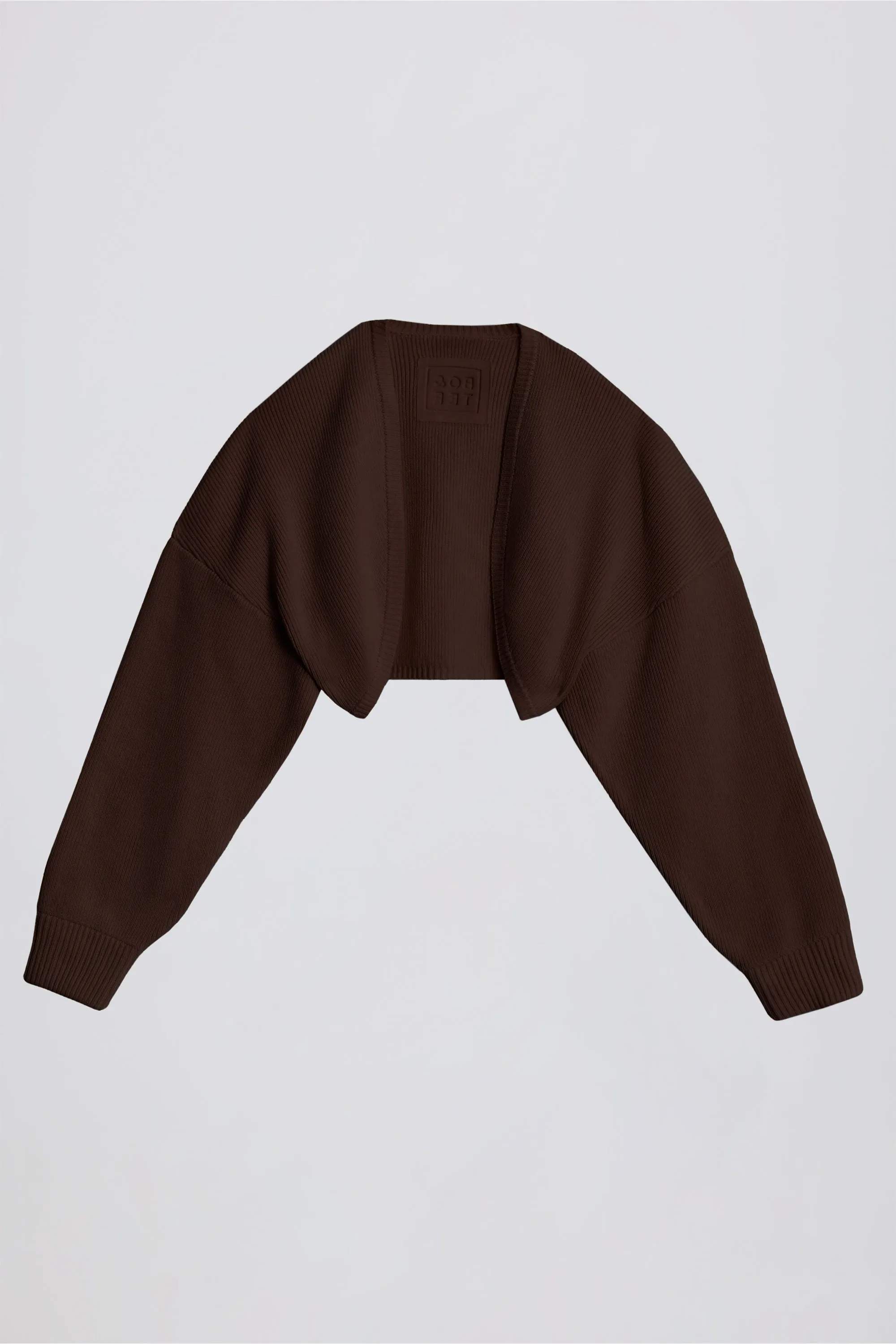 Ribbed-Knit Cropped Shrug in Pecan sold by Bo + Tee