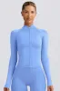 Define Luxe Zip-Up Jacket in Light Blue sold by Bo + Tee