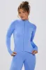 Define Luxe Zip-Up Jacket in Light Blue sold by Bo + Tee