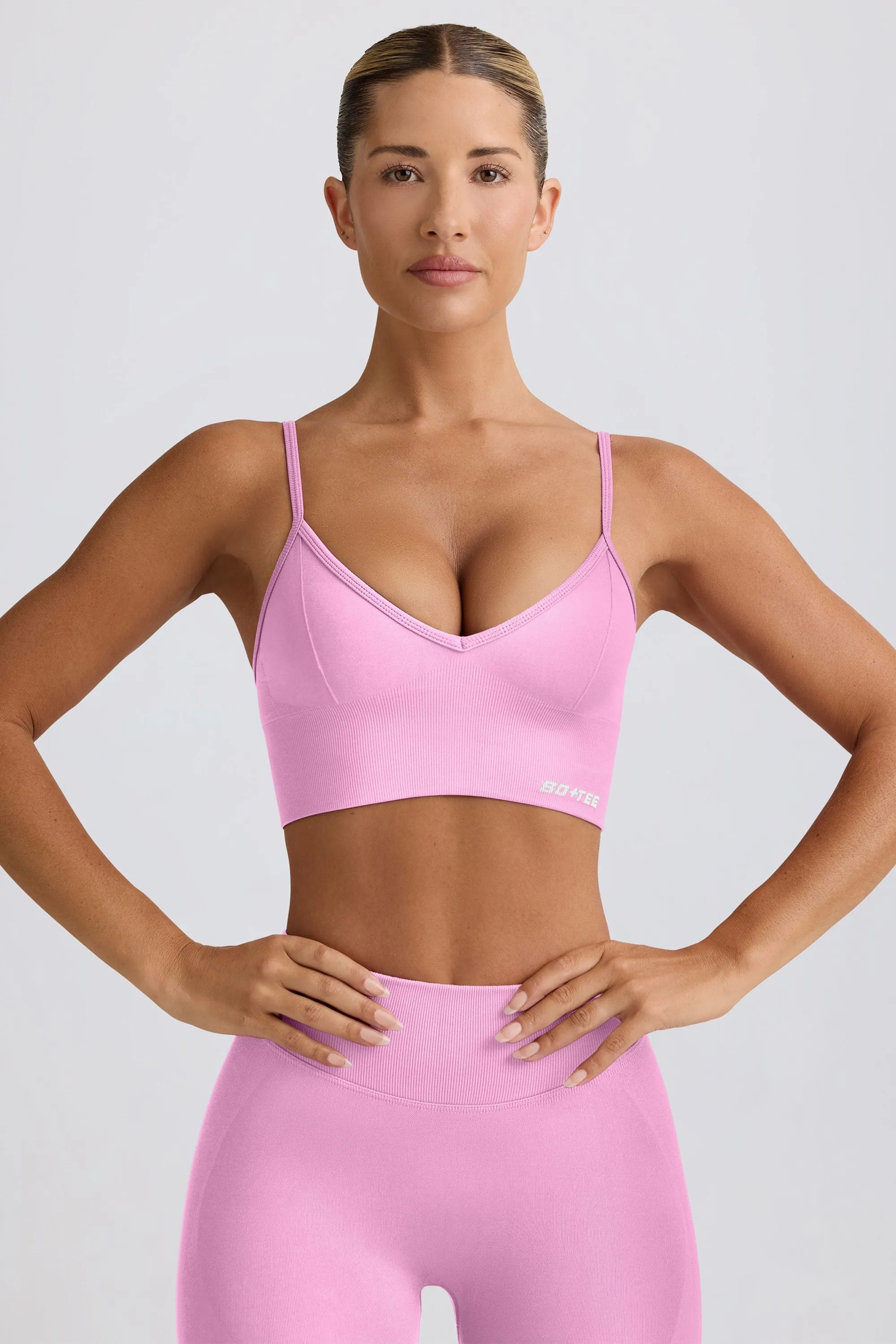 Define Luxe V-Neck Sports Bra in Bubblegum Pink sold by Bo + Tee product image thumbnail 5