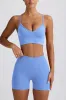 Define Luxe V-Neck Sports Bra in Light Blue sold by Bo + Tee