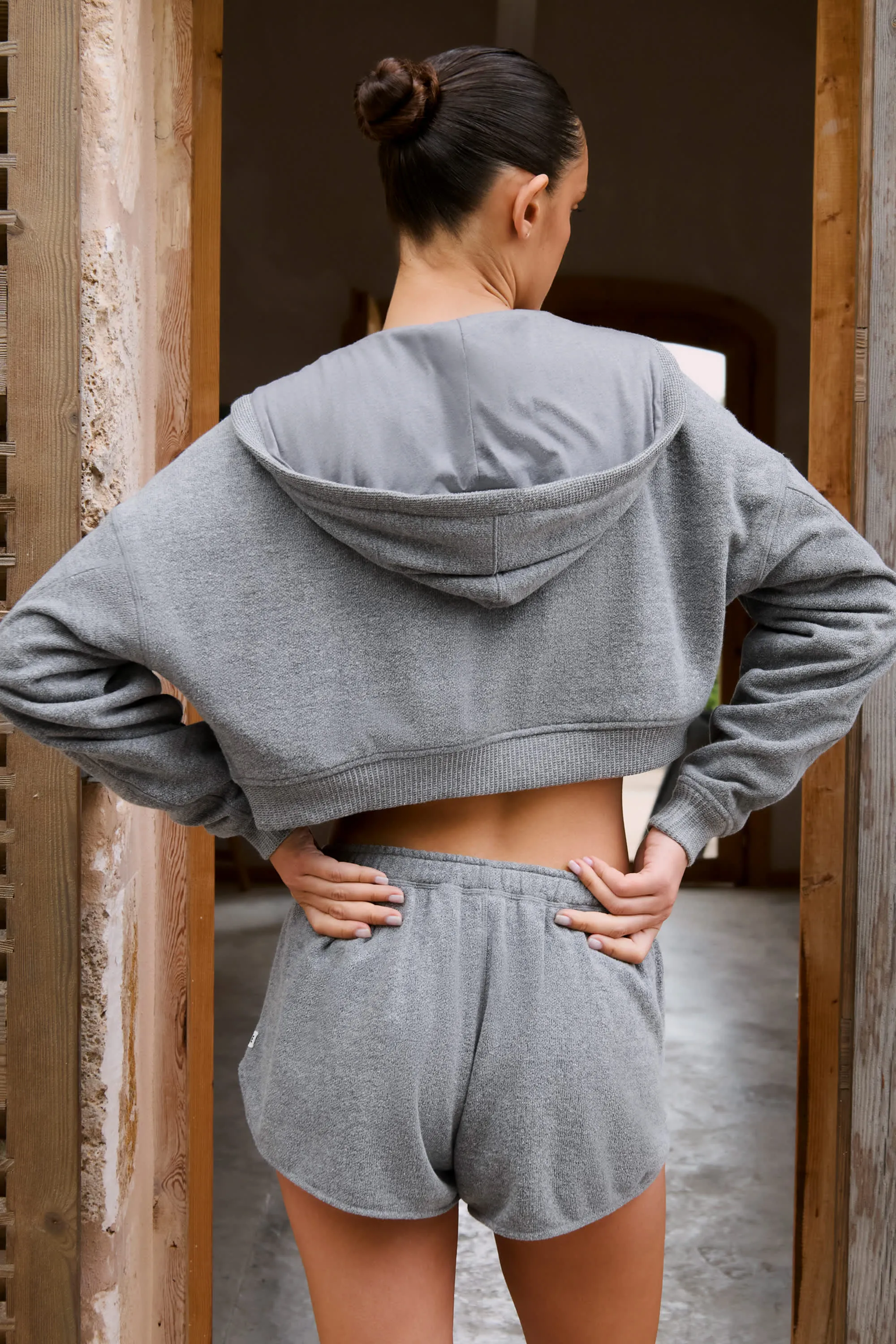 Button-Detail Mid-Rise Shorts in Dark Grey sold by Bo + Tee product image thumbnail 2