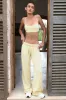 Button-Detail Low-Rise Wide-Leg Joggers in Lemon sold by Bo + Tee