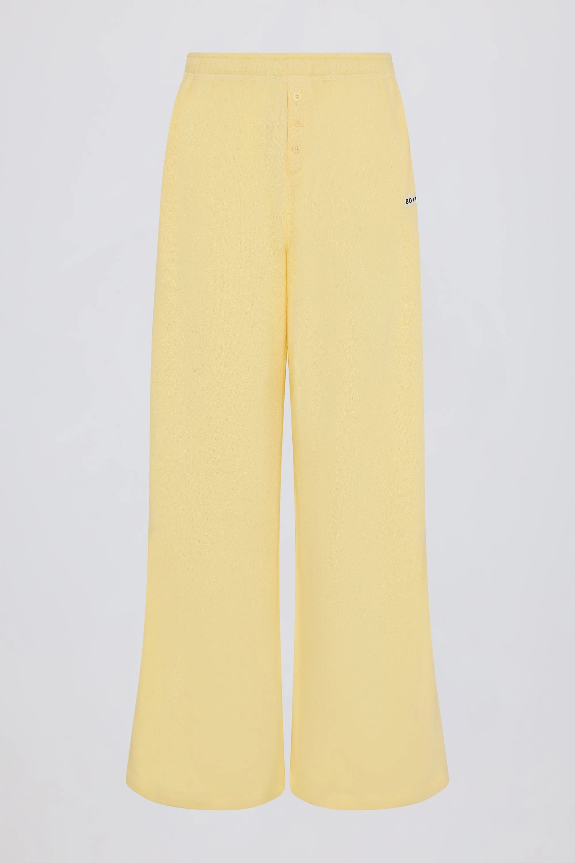 Button-Detail Low-Rise Wide-Leg Joggers in Lemon sold by Bo + Tee product image thumbnail 4