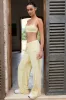 Button-Detail Low-Rise Wide-Leg Joggers in Lemon sold by Bo + Tee
