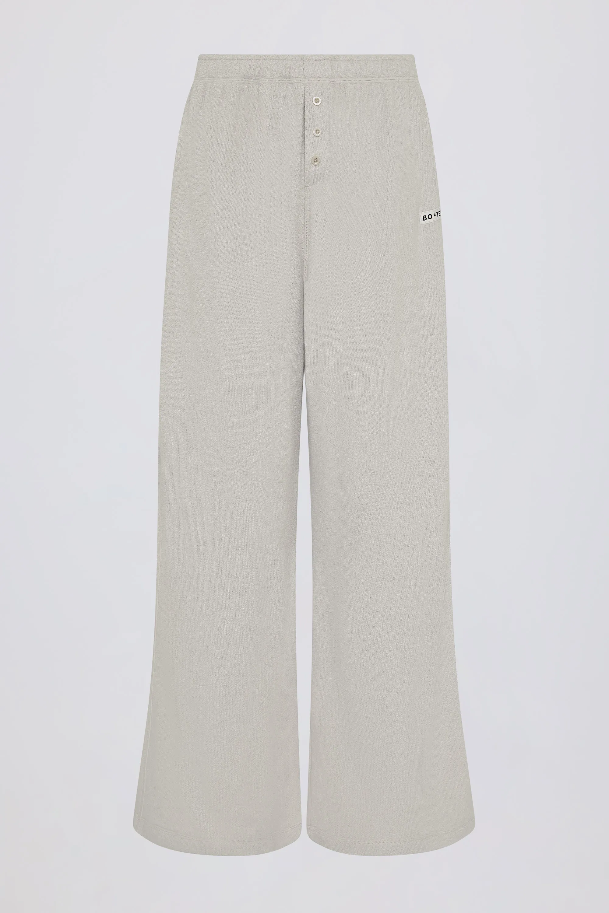 Textured Cotton Button Low-Rise Wide-Leg Joggers in Light Grey sold by Bo + Tee product image thumbnail 4