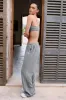 Button-Detail Low-Rise Wide-Leg Joggers in Dark Grey sold by Bo + Tee