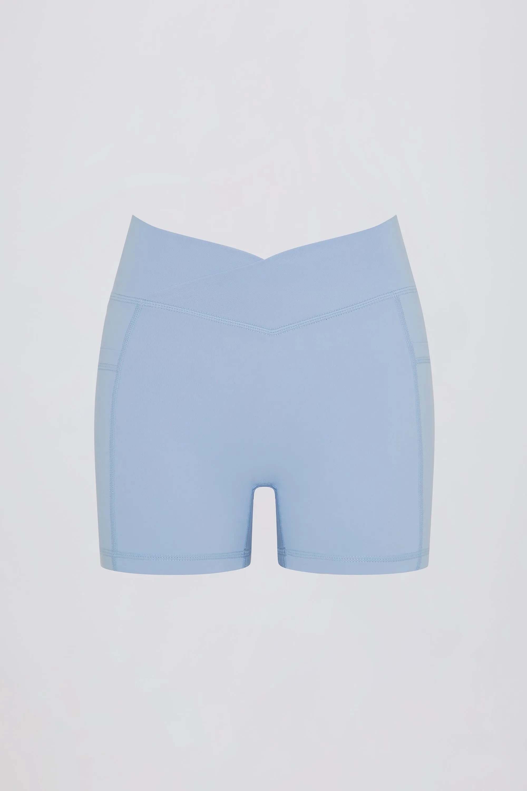 Soft Active Pocket V-Waist Mini Shorts in Sky sold by Bo + Tee product image thumbnail 4