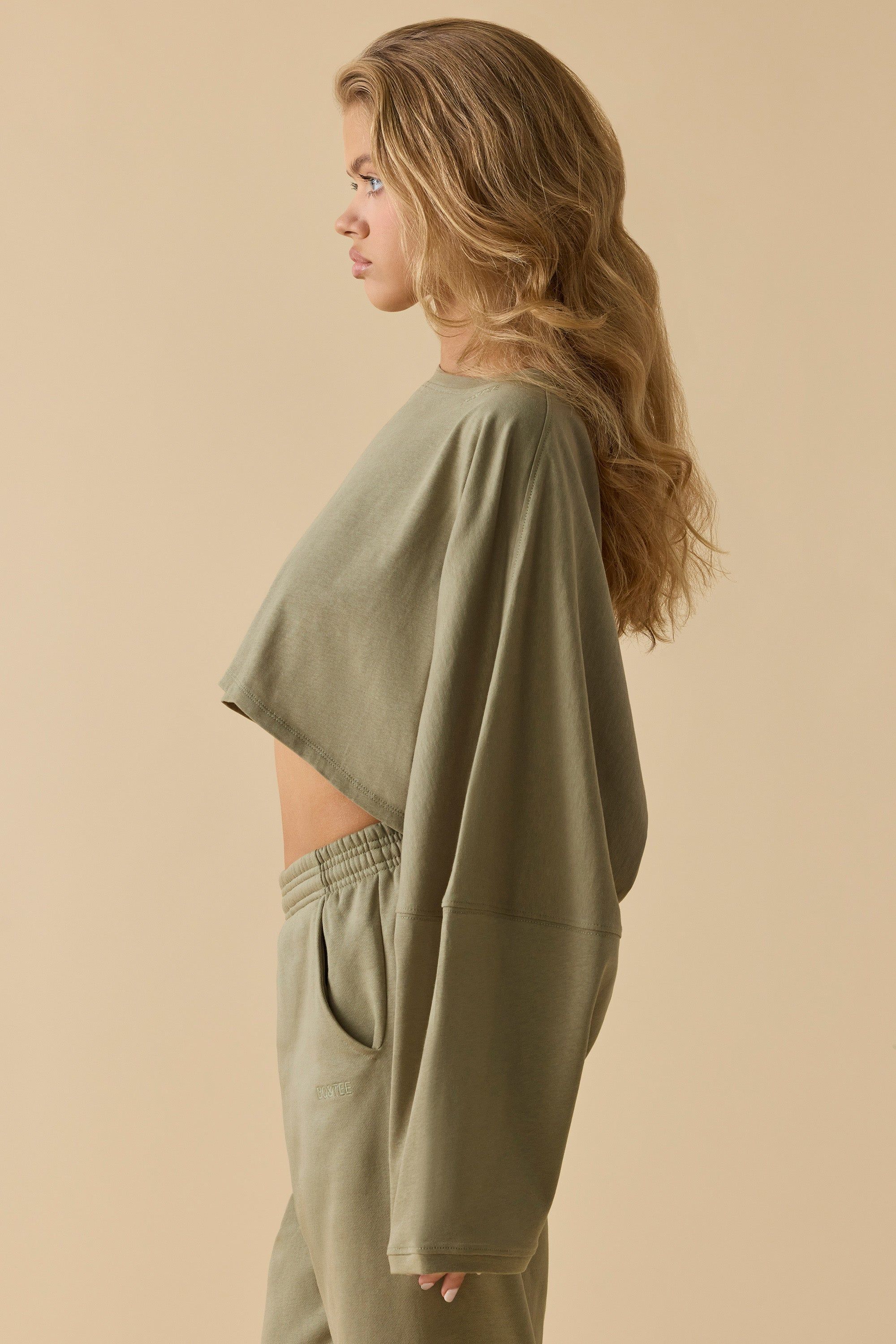 Calm - Oversized Long Sleeve Crop Top in Soft Olive sold by Bo + Tee product image thumbnail 2