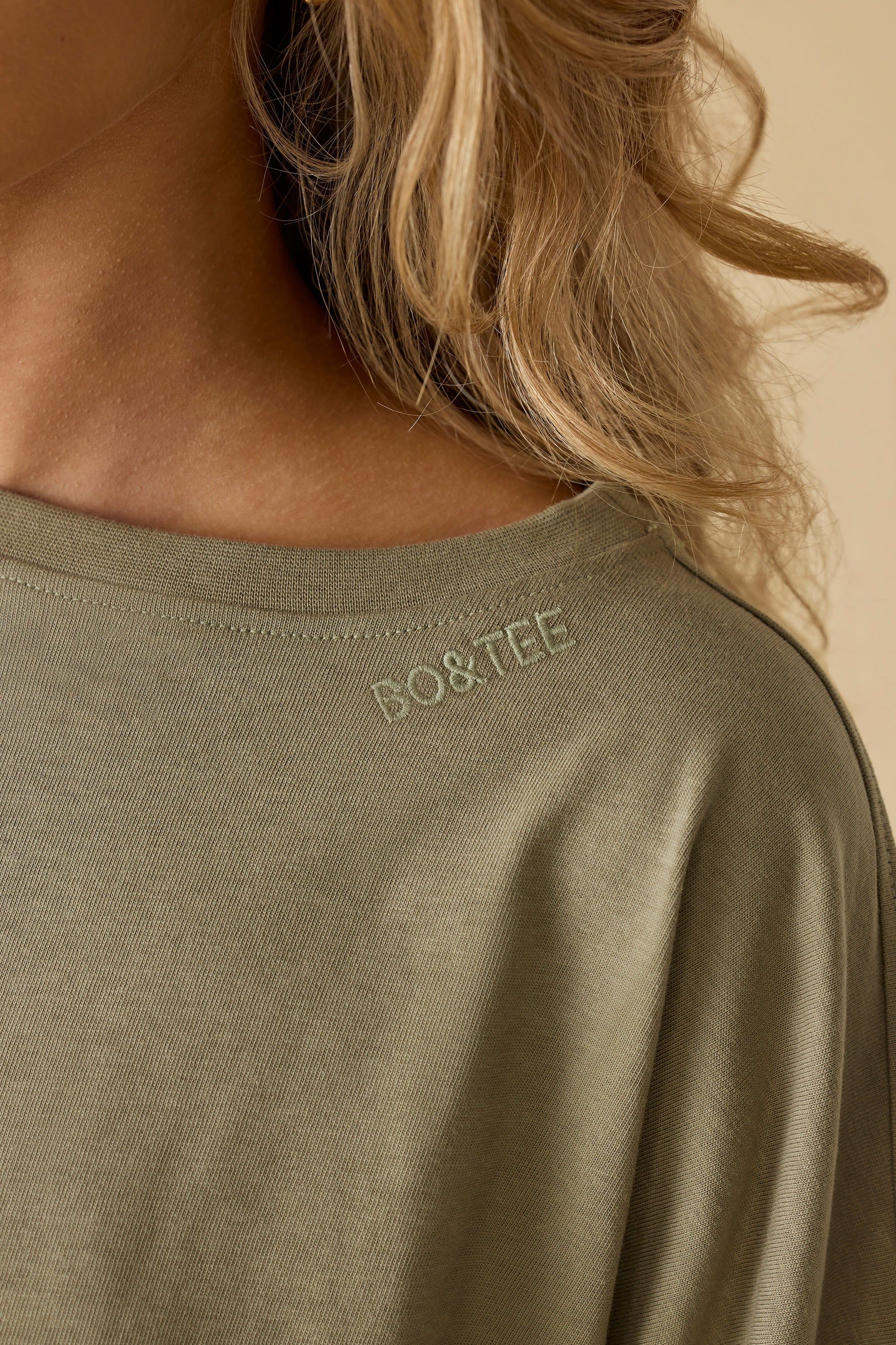 Calm - Oversized Long Sleeve Crop Top in Soft Olive sold by Bo + Tee product image thumbnail 4