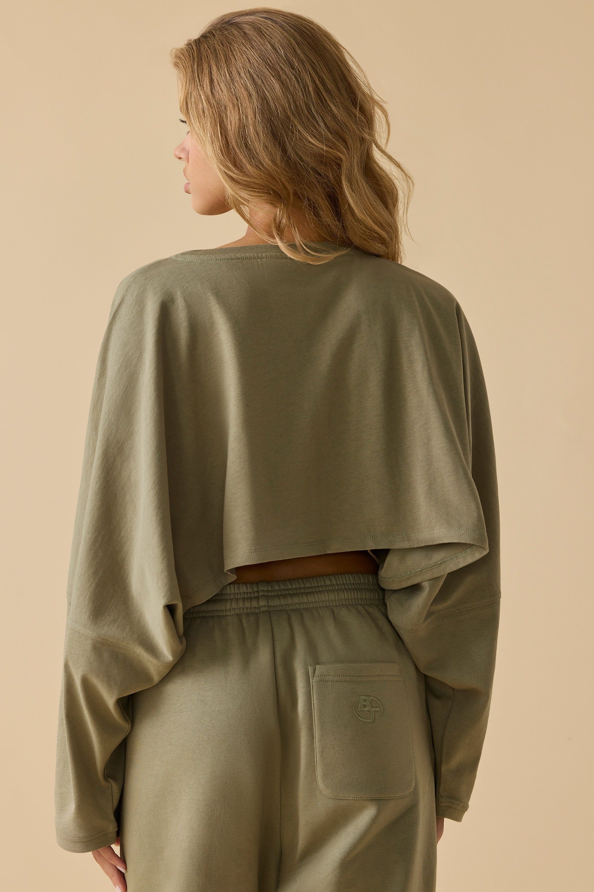 Calm - Oversized Long Sleeve Crop Top in Soft Olive sold by Bo + Tee product image thumbnail 3