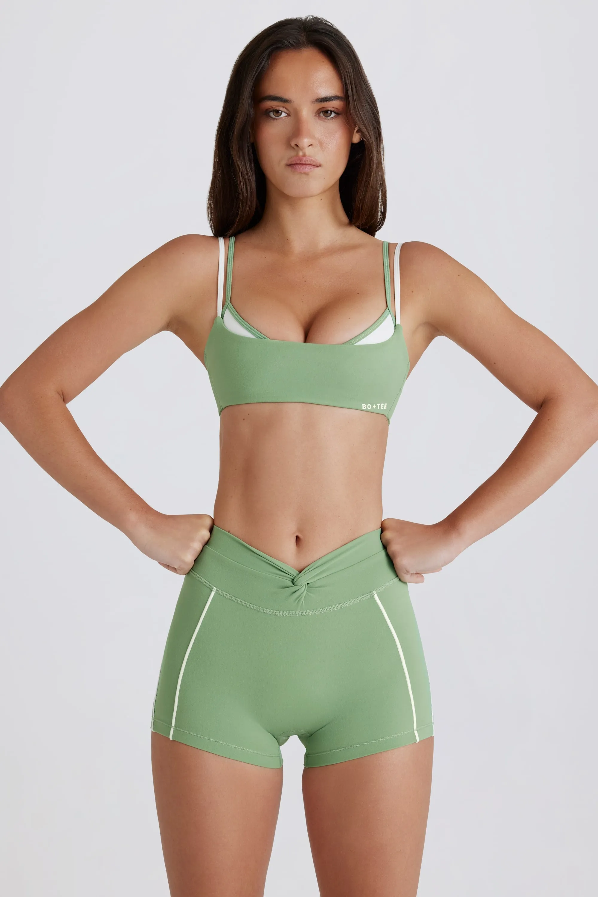 Soft Active Twist-Front Mini Shorts in Green sold by Bo + Tee product image thumbnail 4