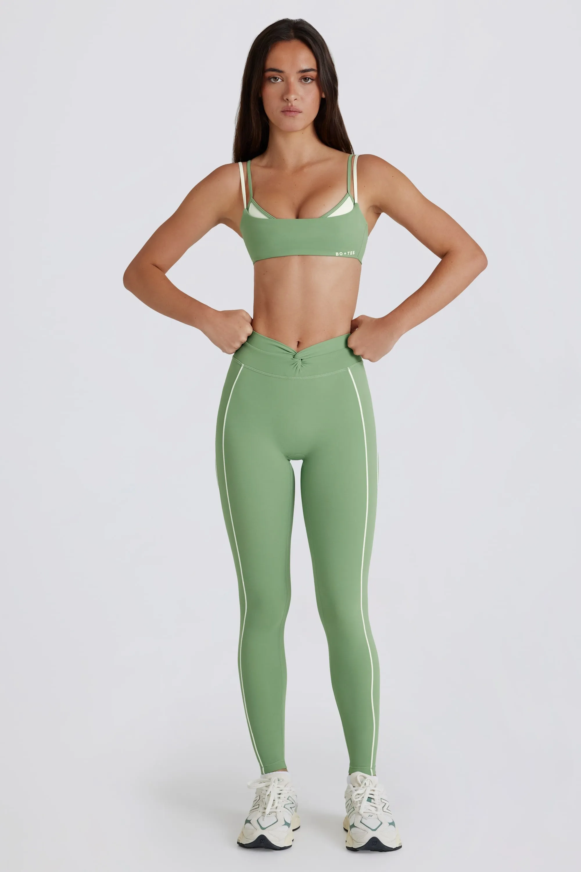 Soft Active Twist-Front Leggings in Green sold by Bo + Tee product image thumbnail 5