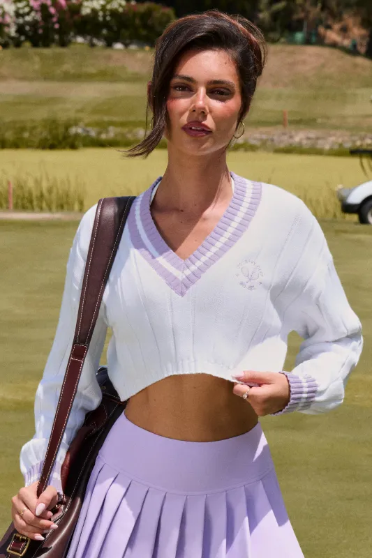 Cropped Knit Jumper in Lilac/Ivory sold by Bo + Tee