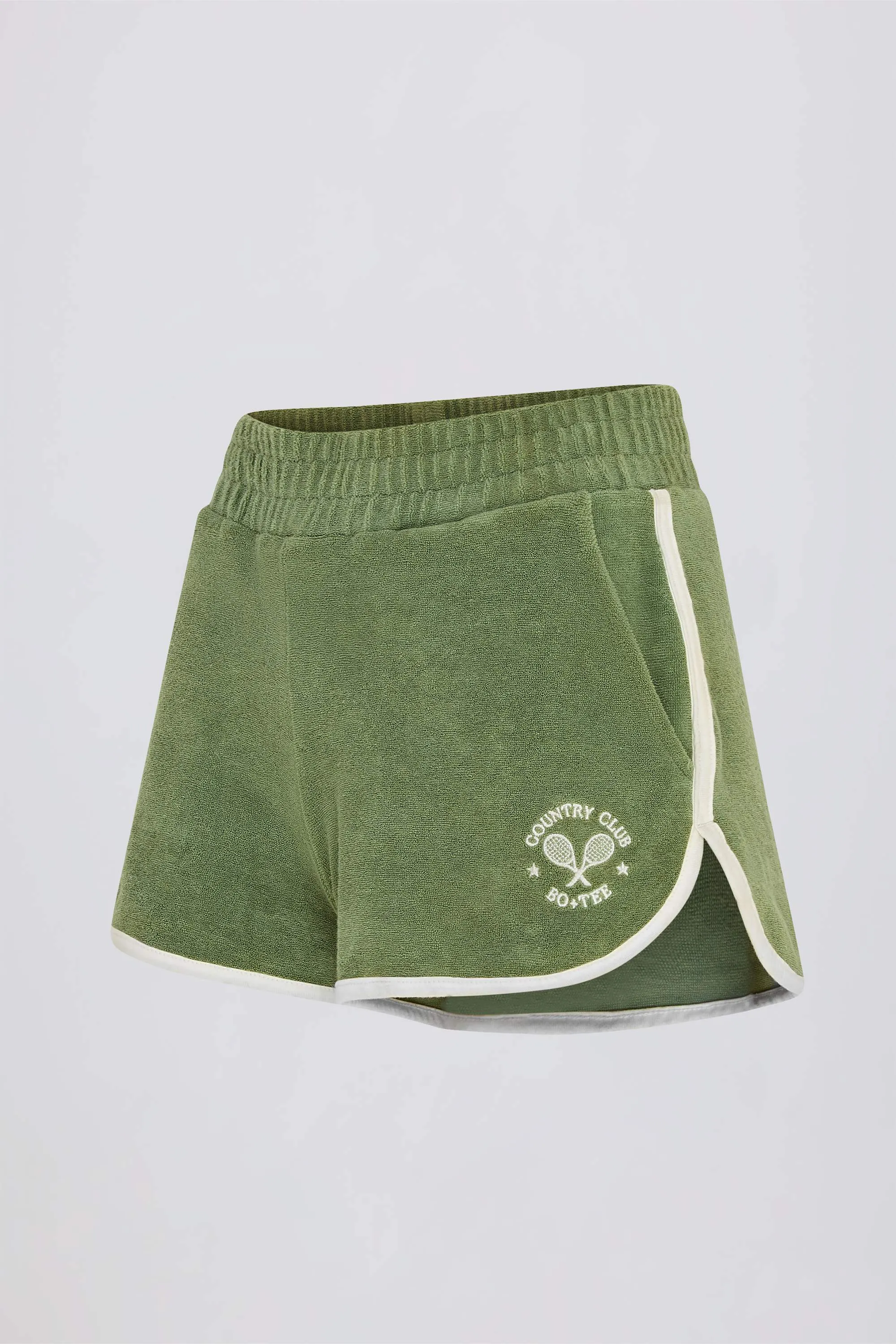 Terry Towelling Mid-Rise Shorts in Green sold by Bo + Tee product image thumbnail 4