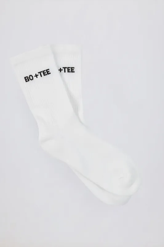 Ribbed Half-Crew Socks in White sold by Bo + Tee