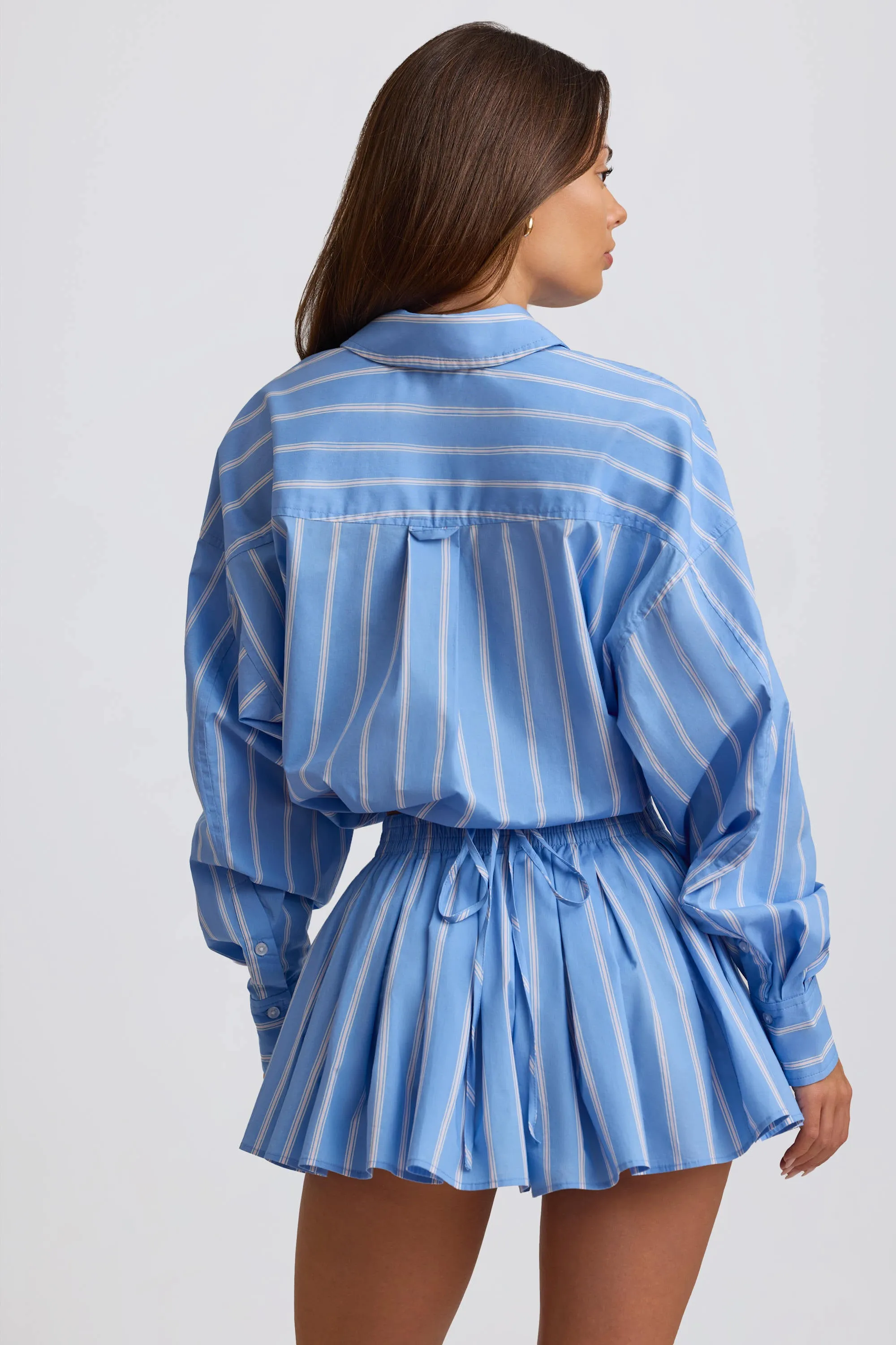 Cotton Poplin Stripe Pleated Shorts in Blue Stripe sold by Bo + Tee product image thumbnail 2
