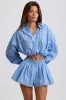 Pleated Cotton-Poplin Shorts in Blue Stripe sold by Bo + Tee