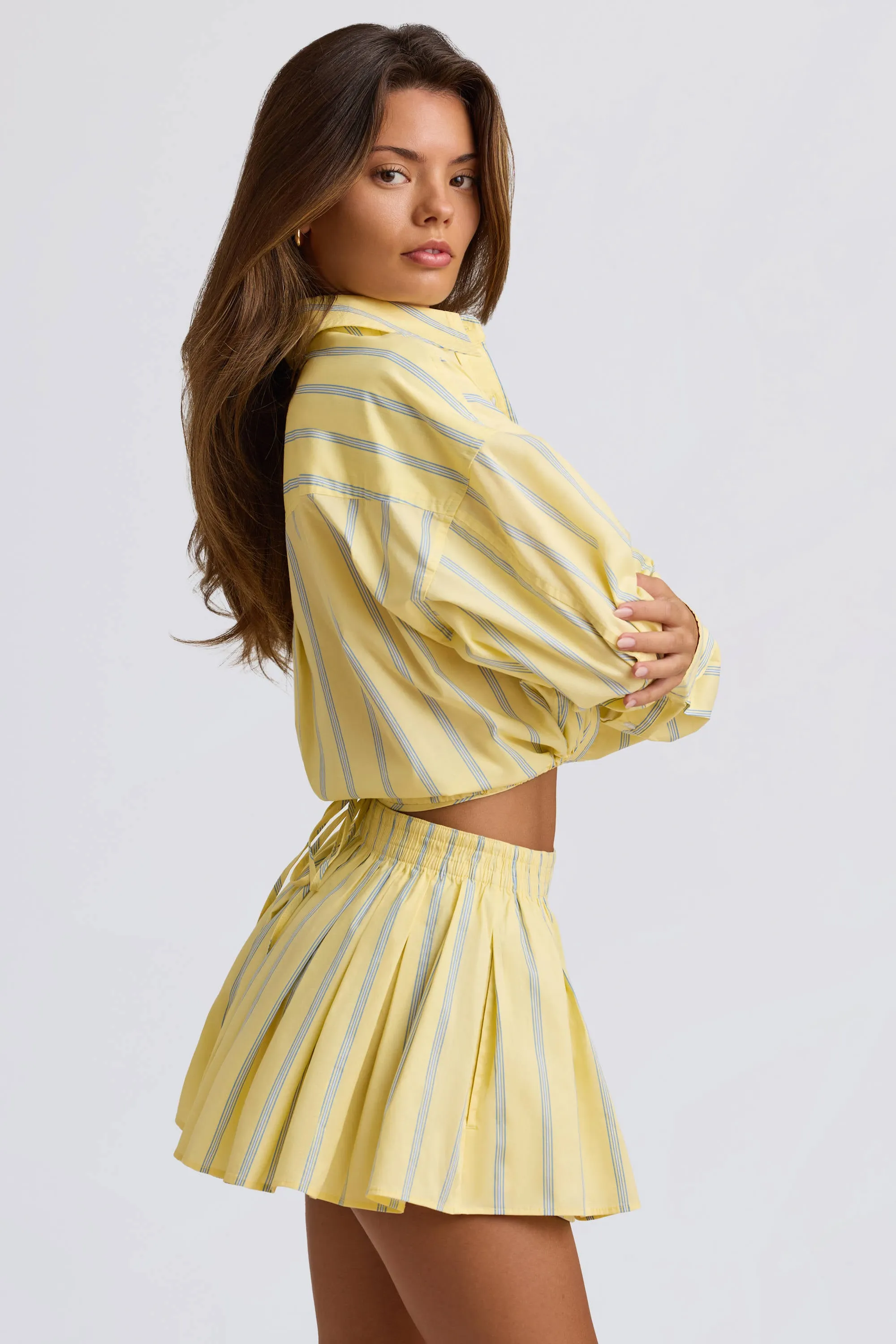Cotton Poplin Stripe Multiway Cropped Shirt in Yellow Stripe sold by Bo + Tee product image thumbnail 3