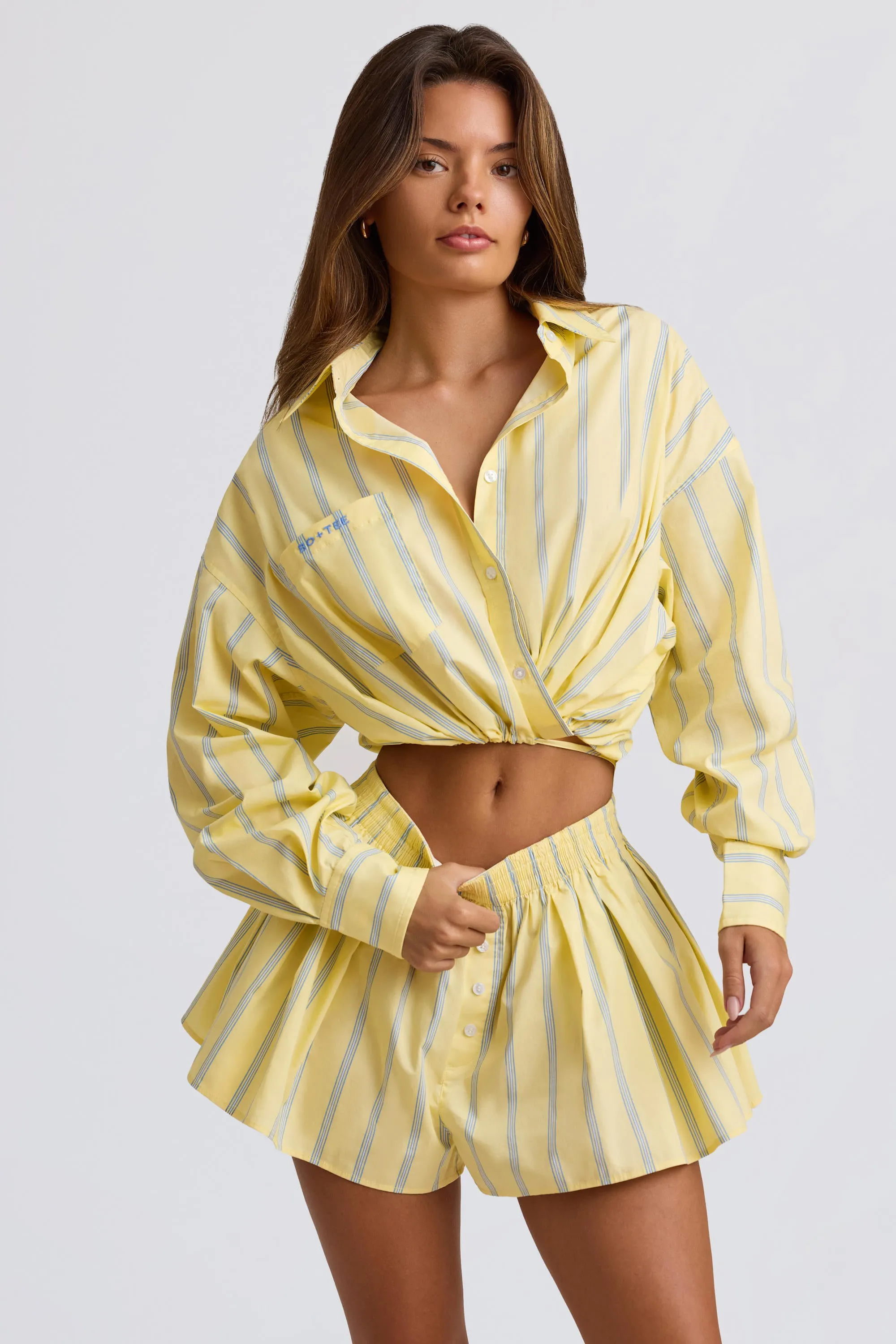 Cotton Poplin Stripe Multiway Cropped Shirt in Yellow Stripe sold by Bo + Tee