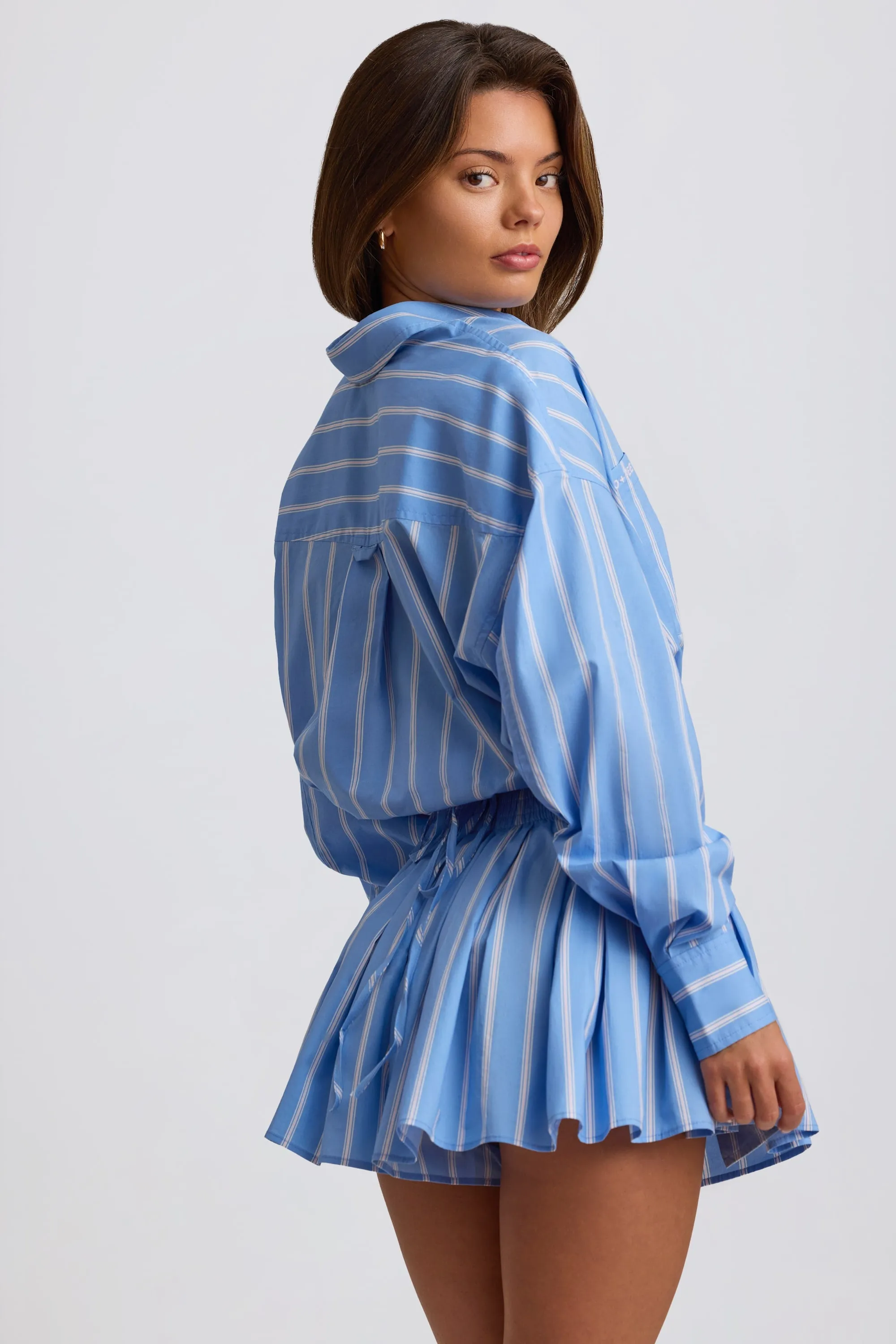Cotton Poplin Stripe Multiway Cropped Shirt in Blue Stripe sold by Bo + Tee product image thumbnail 3