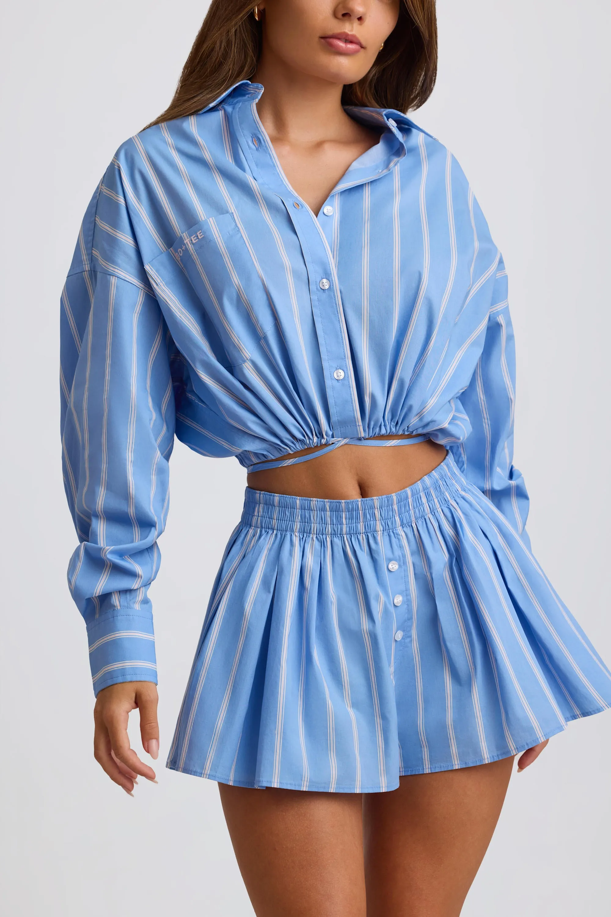 Cotton Poplin Stripe Multiway Cropped Shirt in Blue Stripe sold by Bo + Tee product image thumbnail 4