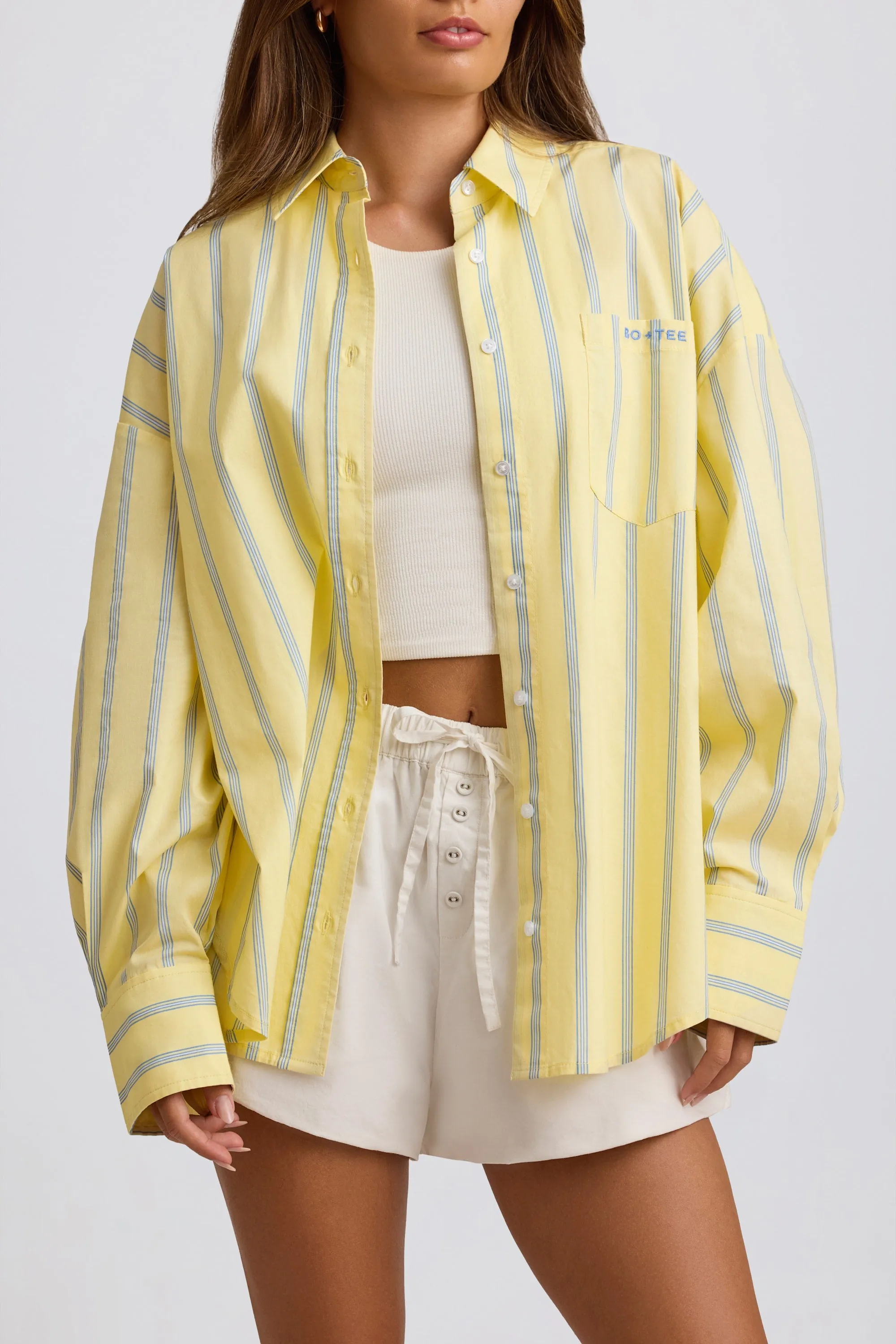Cotton Poplin Stripe Oversized Shirt in Yellow Stripe sold by Bo + Tee product image thumbnail 4