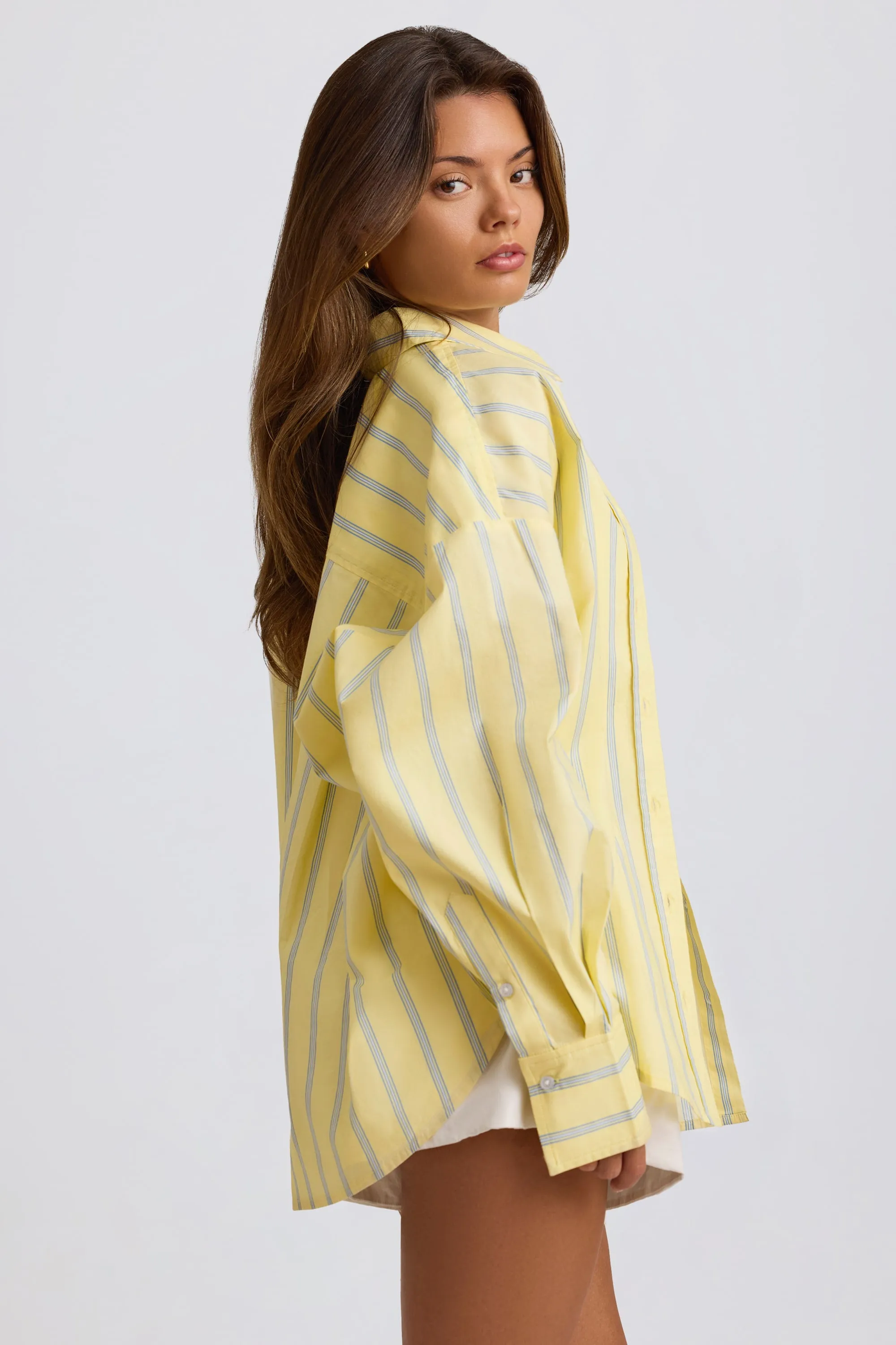 Cotton Poplin Stripe Oversized Shirt in Yellow Stripe sold by Bo + Tee product image thumbnail 3