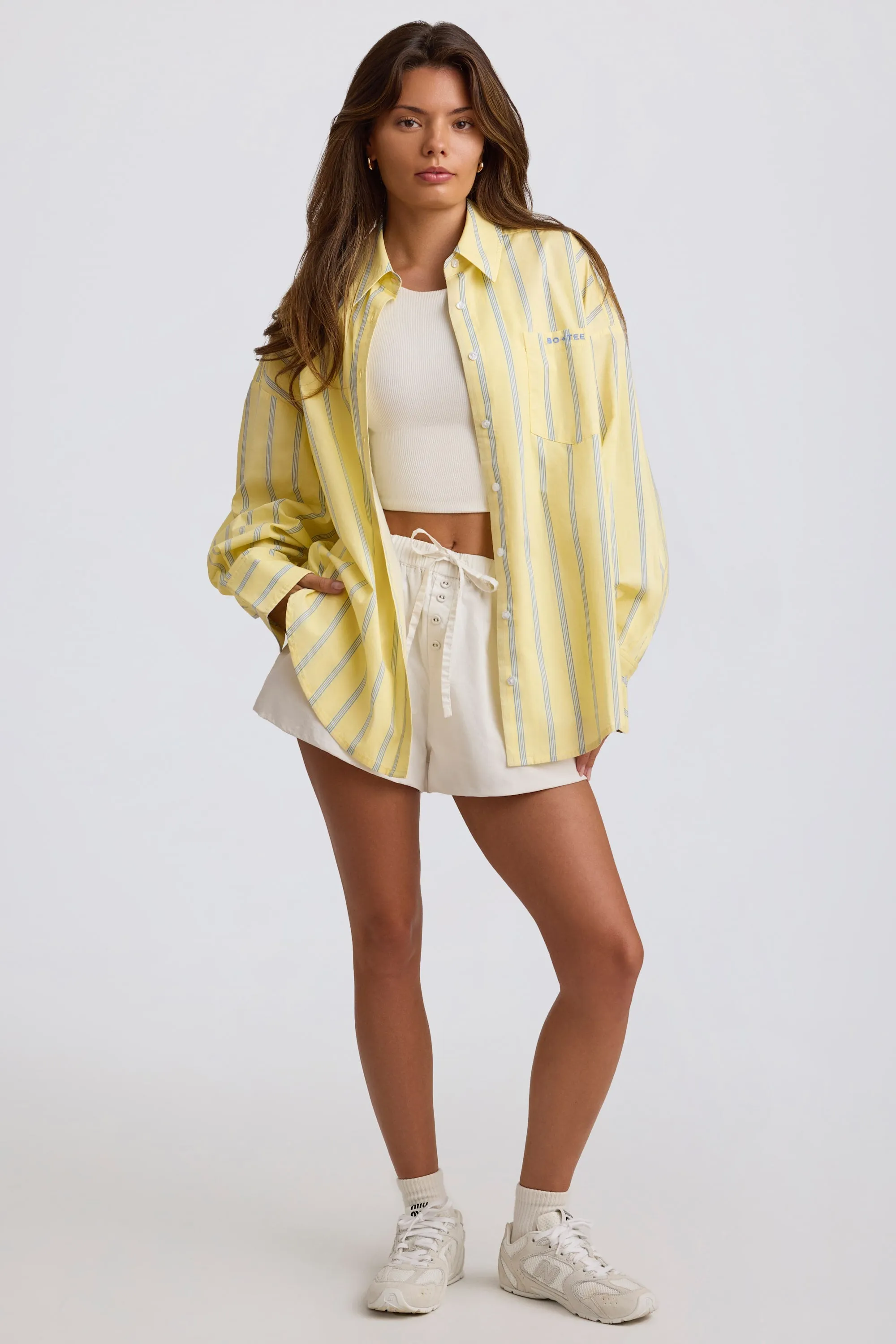 Cotton Poplin Stripe Oversized Shirt in Yellow Stripe sold by Bo + Tee product image thumbnail 5