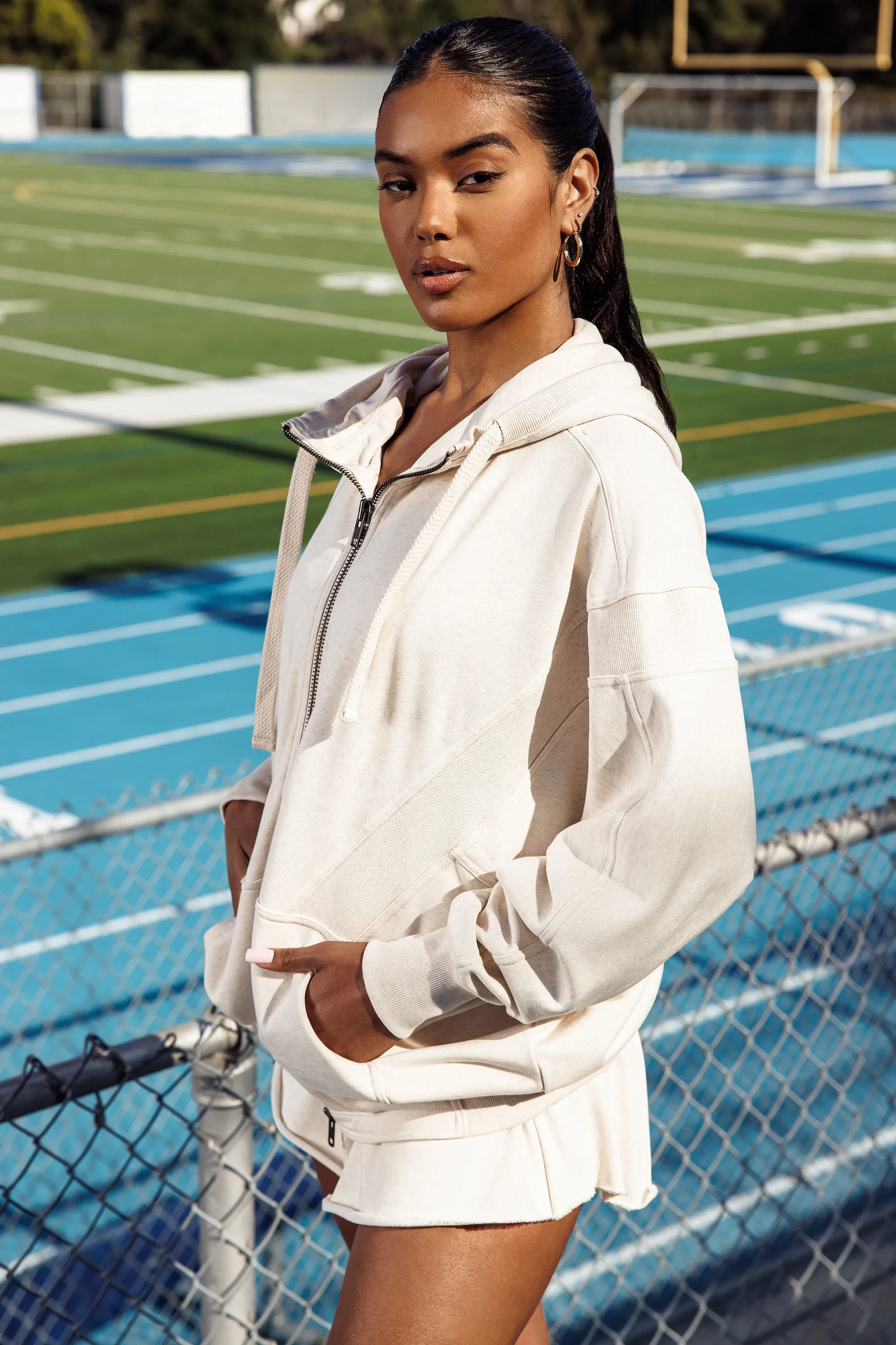 Evolution - Oversized Split Zip Hooded Jacket in Marled Oat sold by Bo + Tee product image thumbnail 2