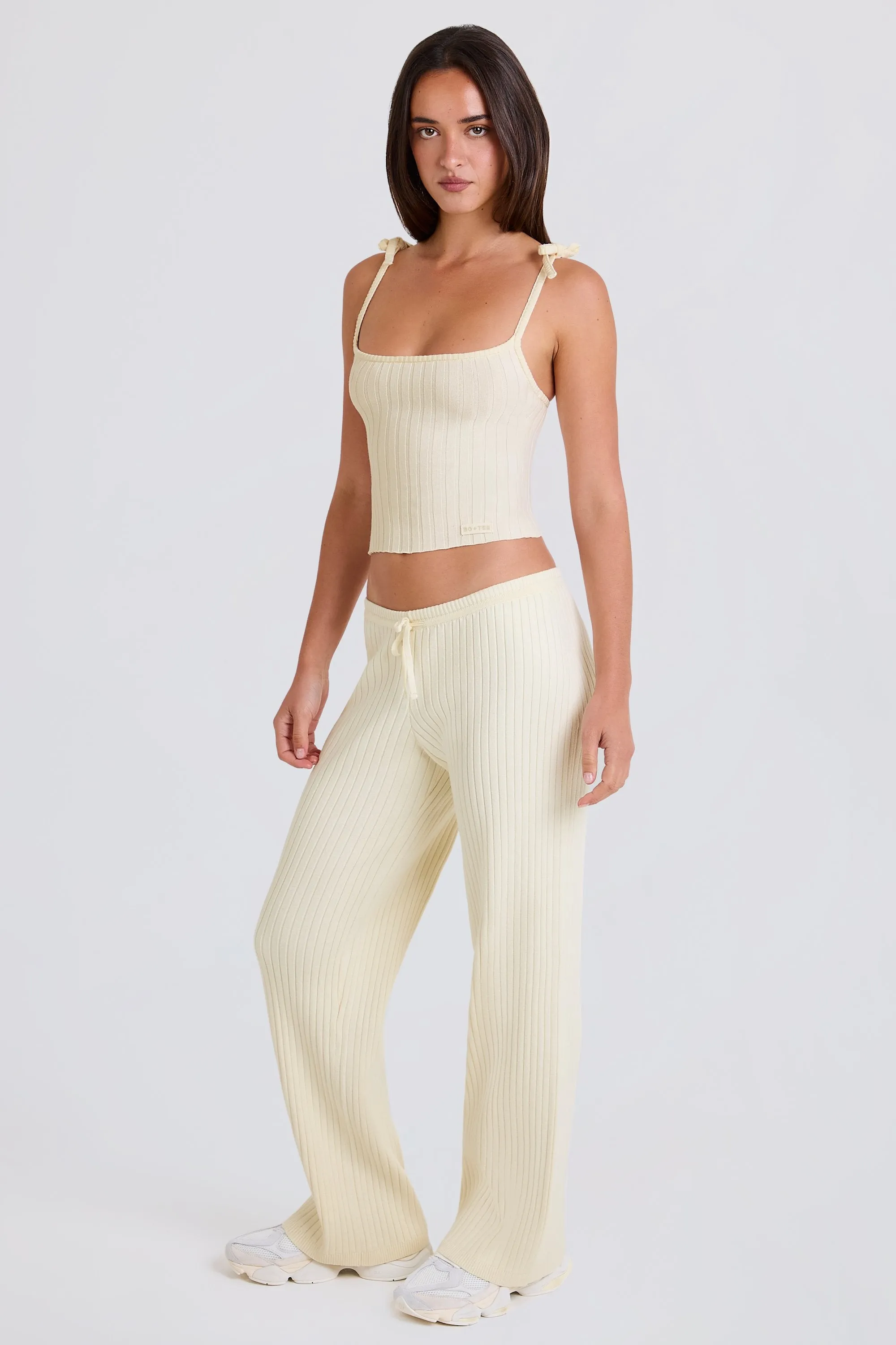 Ribbed Knit Wide-Leg Joggers in Cream sold by Bo + Tee product image thumbnail 5