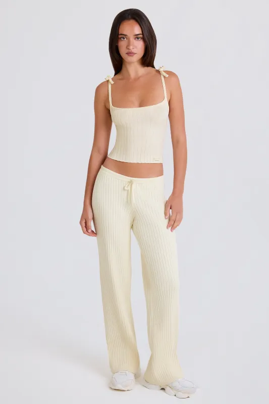 Ribbed Knit Wide-Leg Joggers in Cream sold by Bo + Tee