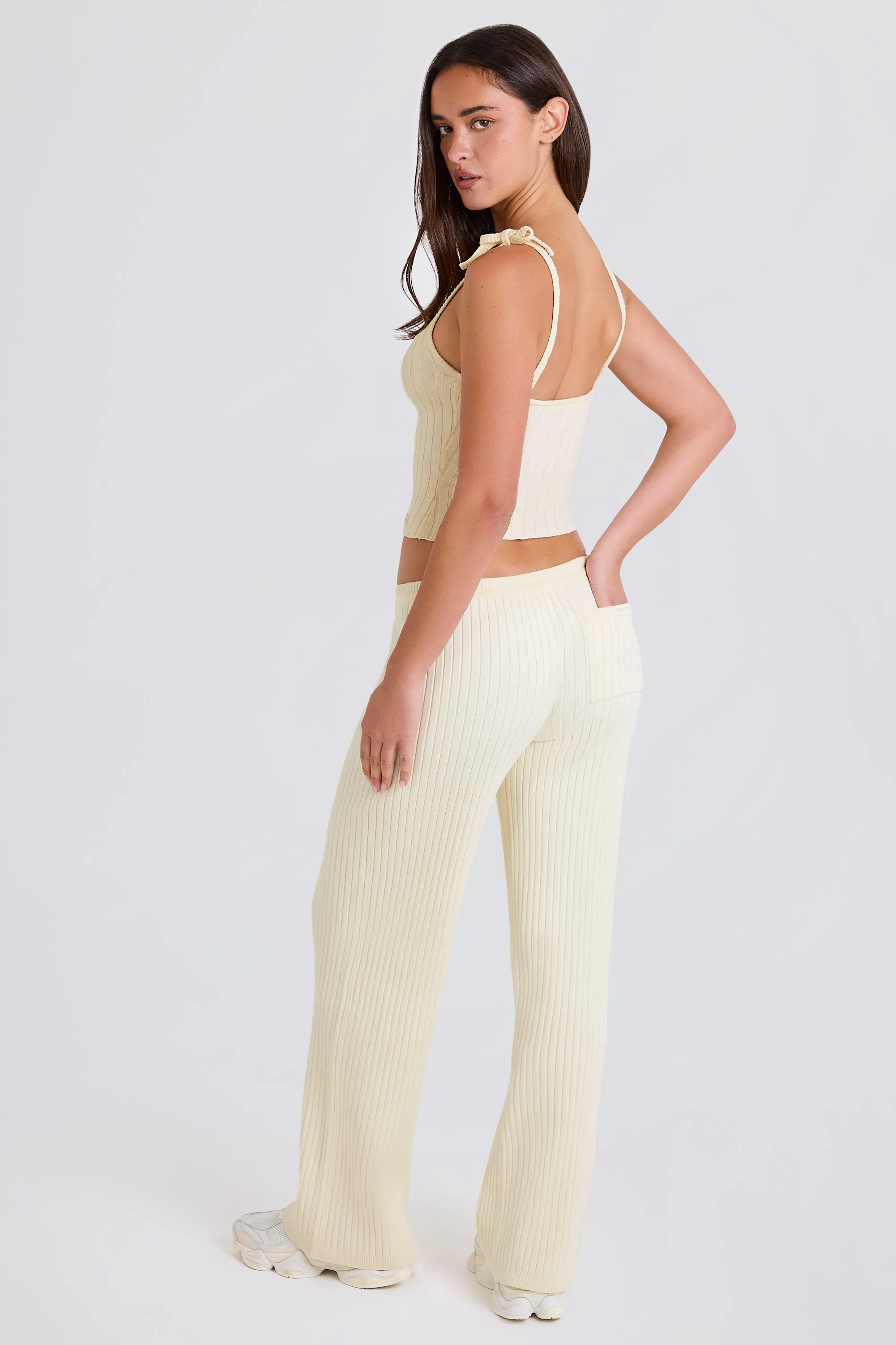 Ribbed Knit Wide-Leg Joggers in Cream sold by Bo + Tee product image thumbnail 2