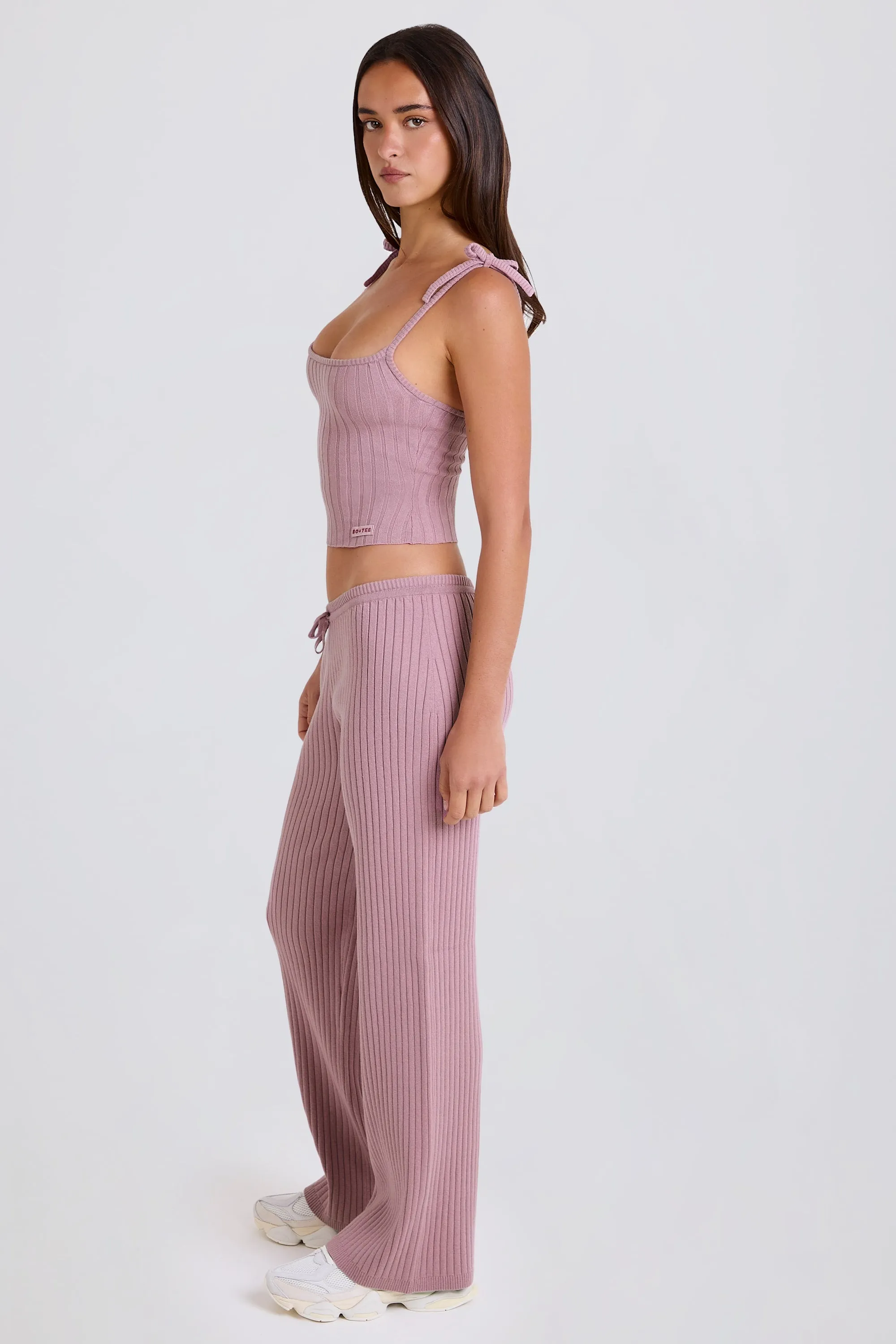 Ribbed Knit Wide-Leg Joggers in Mauve sold by Bo + Tee product image thumbnail 3