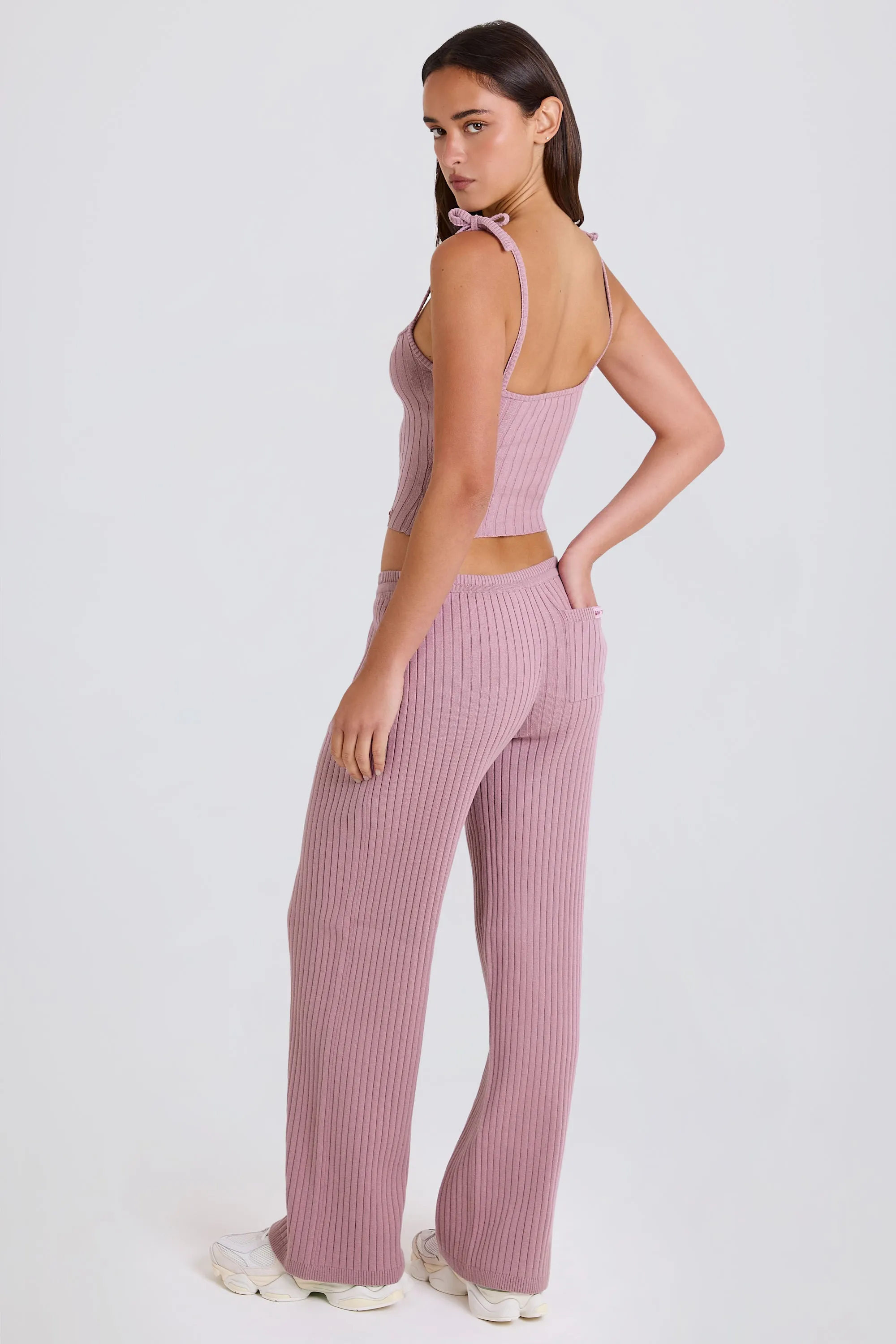 Ribbed Knit Wide-Leg Joggers in Mauve sold by Bo + Tee product image thumbnail 2
