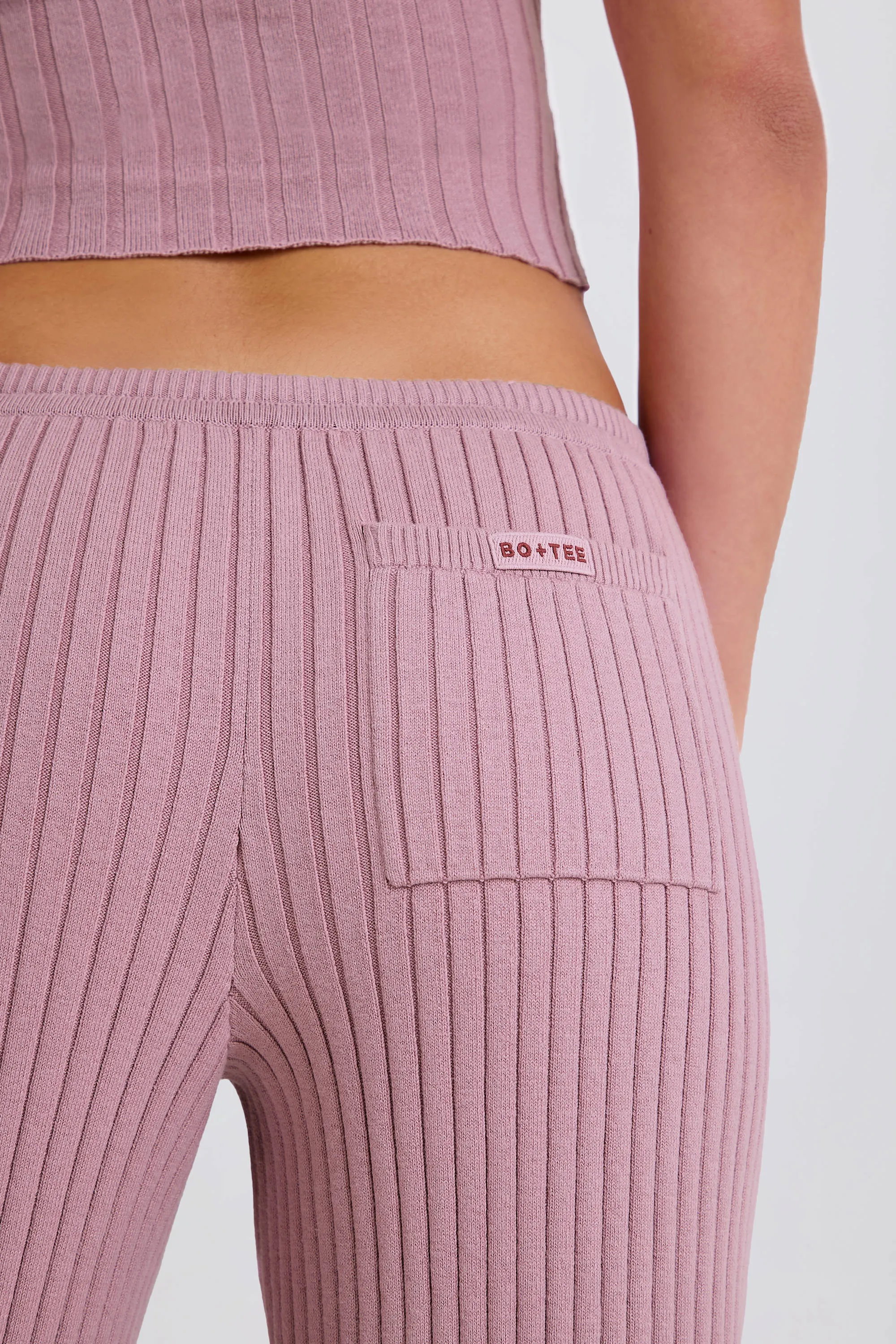 Ribbed Knit Wide-Leg Joggers in Mauve sold by Bo + Tee product image thumbnail 5